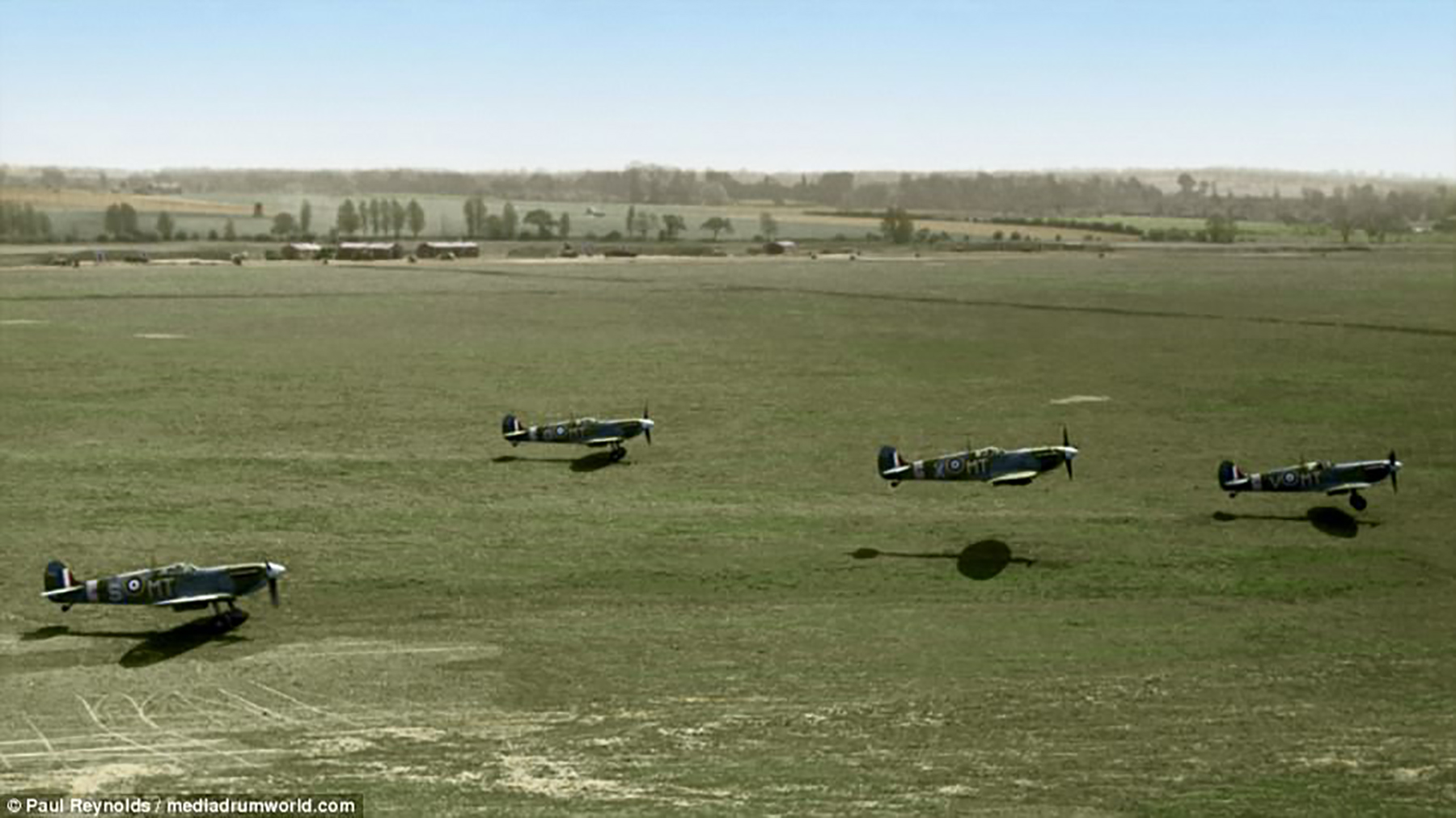 Spitfire MkVb RAF 122Sqn MTX MTV MTS MTO are taking off Hornchurch Essex 1942 01