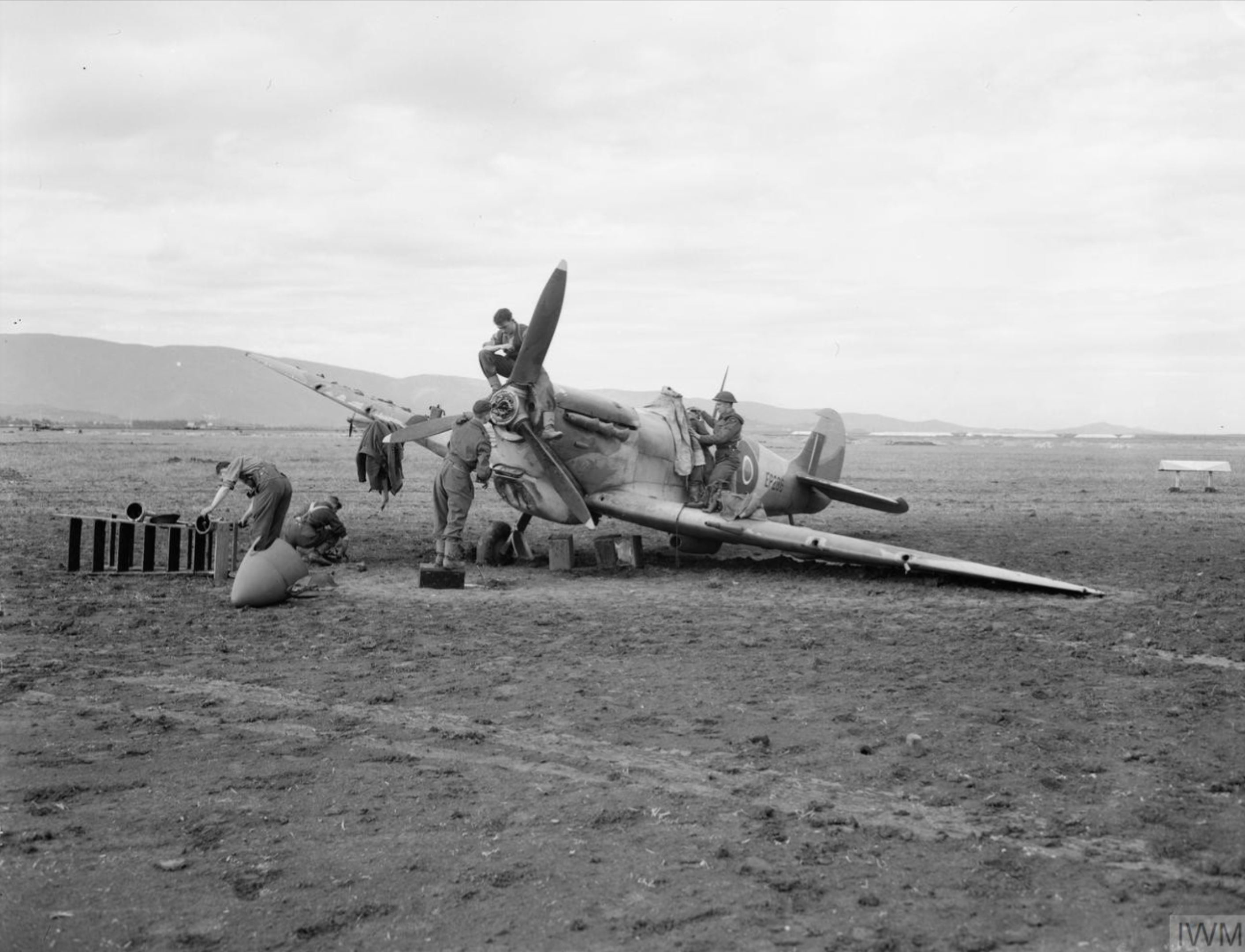 Spitfire MkVbTrop RAF 1435Sqn EP286 which suffered undercarriage failure on landing at Bone Algeria IWM CNA3983