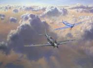 Asisbiz Painting by Roy Cross Spitfire Mk24 of 1946 flanked by original prototype of 1936 0A