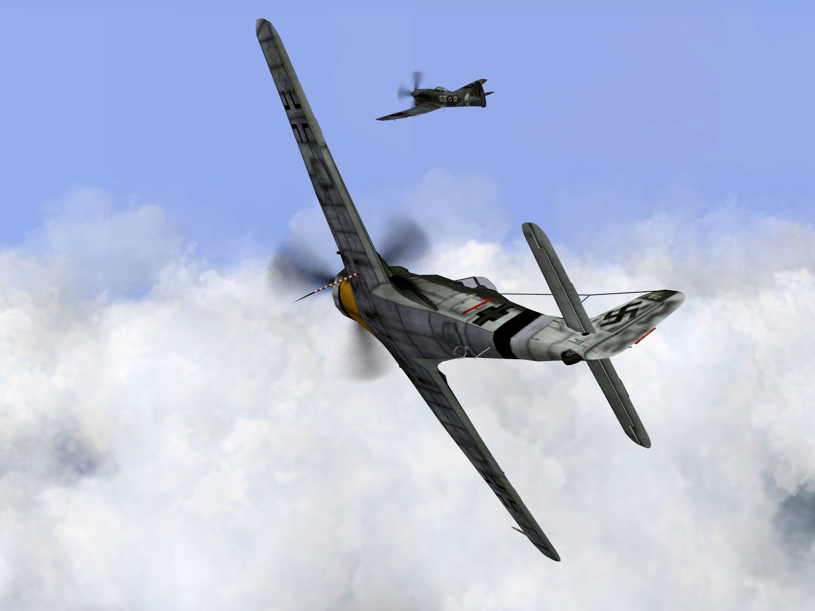 IL2 P3 Ta 152C 7.JG26 red 1 in aerial combat with a RAF Tempest MkV V02