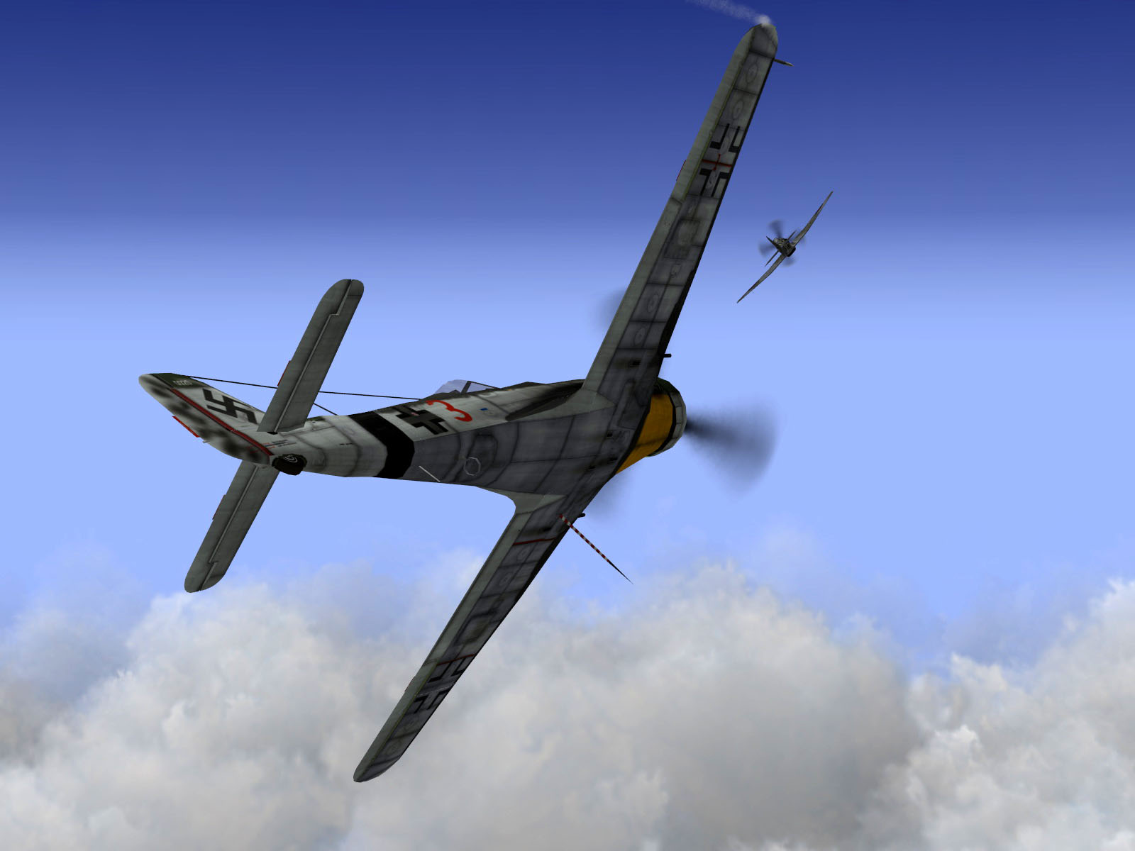 IL2 P3 Ta 152C 7.JG26 red 3 in aerial combat with a RAF Tempest MkV V03
