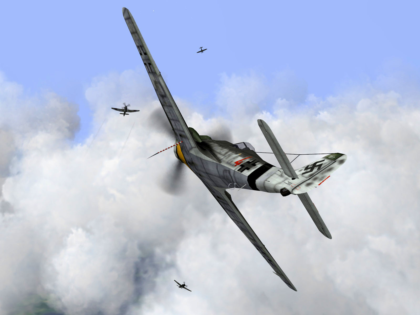 IL2 P3 Ta 152C 7.JG26 red 4 in aerial combat with a RAF Tempest MkV V01
