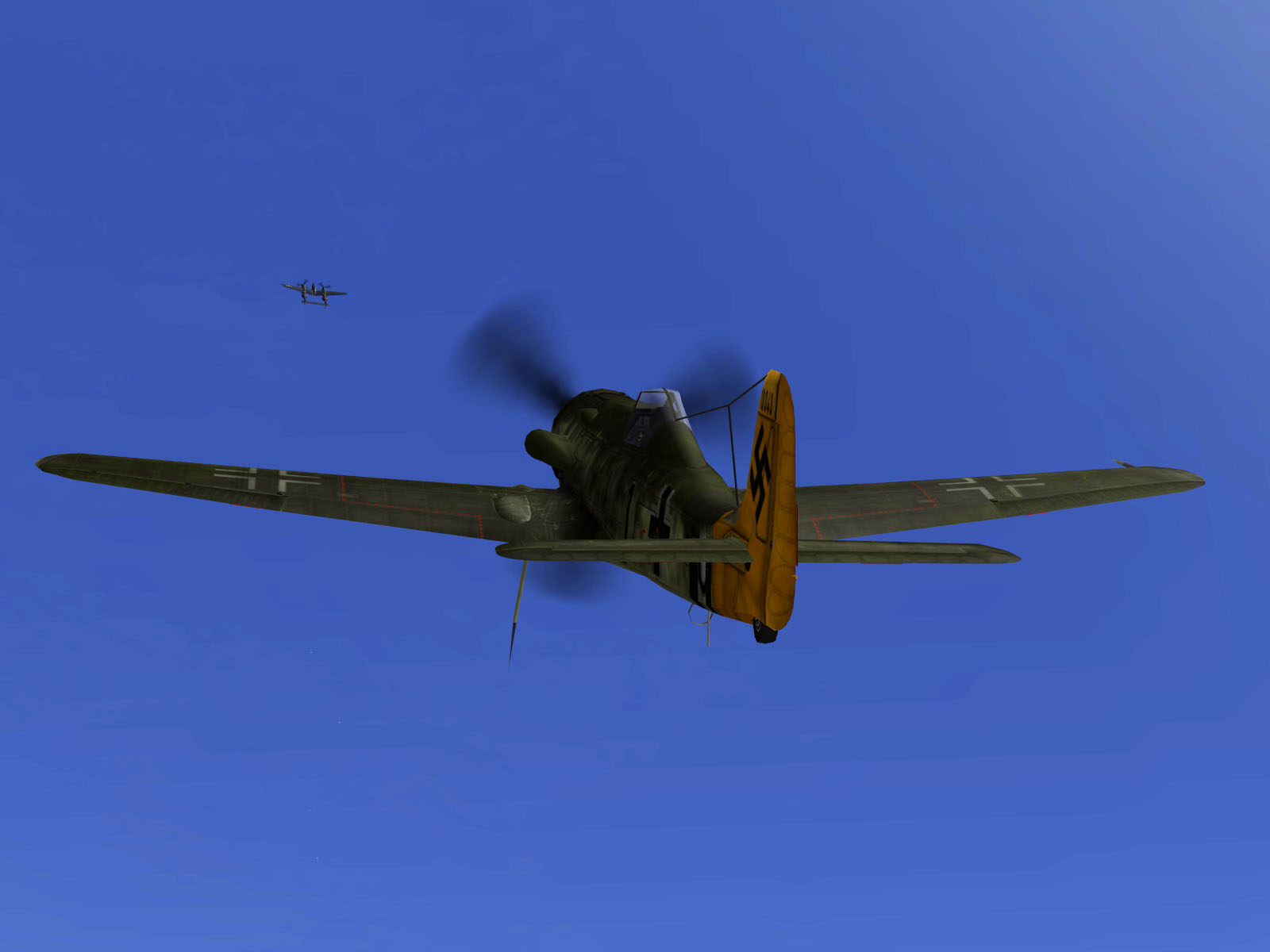 IL2 TT Ta 152C 11.JG26 black 1 out climbing a P 38 Lightning V01
