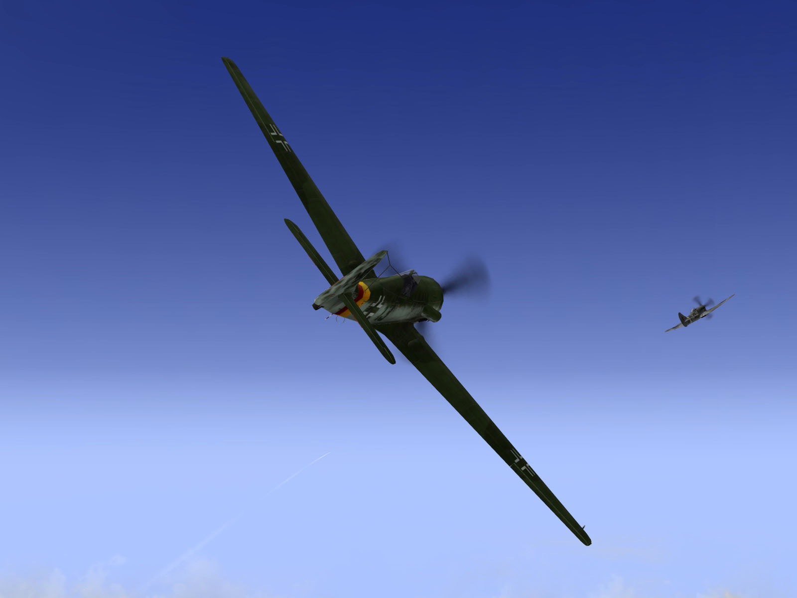 IL2 EM Ta 152H1 Stab JG301 Green 13 in aerial combat with a RAF Tempest MkV V02