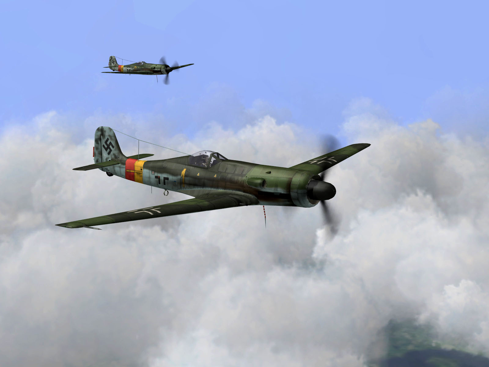 IL2 SJ Ta 152H1 7.JG301 Yellow 1 in formation over Germany V01