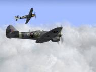 Asisbiz IL2 TT MkV RAF 501Sqn SD R EJ588 dog fighting with Luftwaffe Ta 152C V06