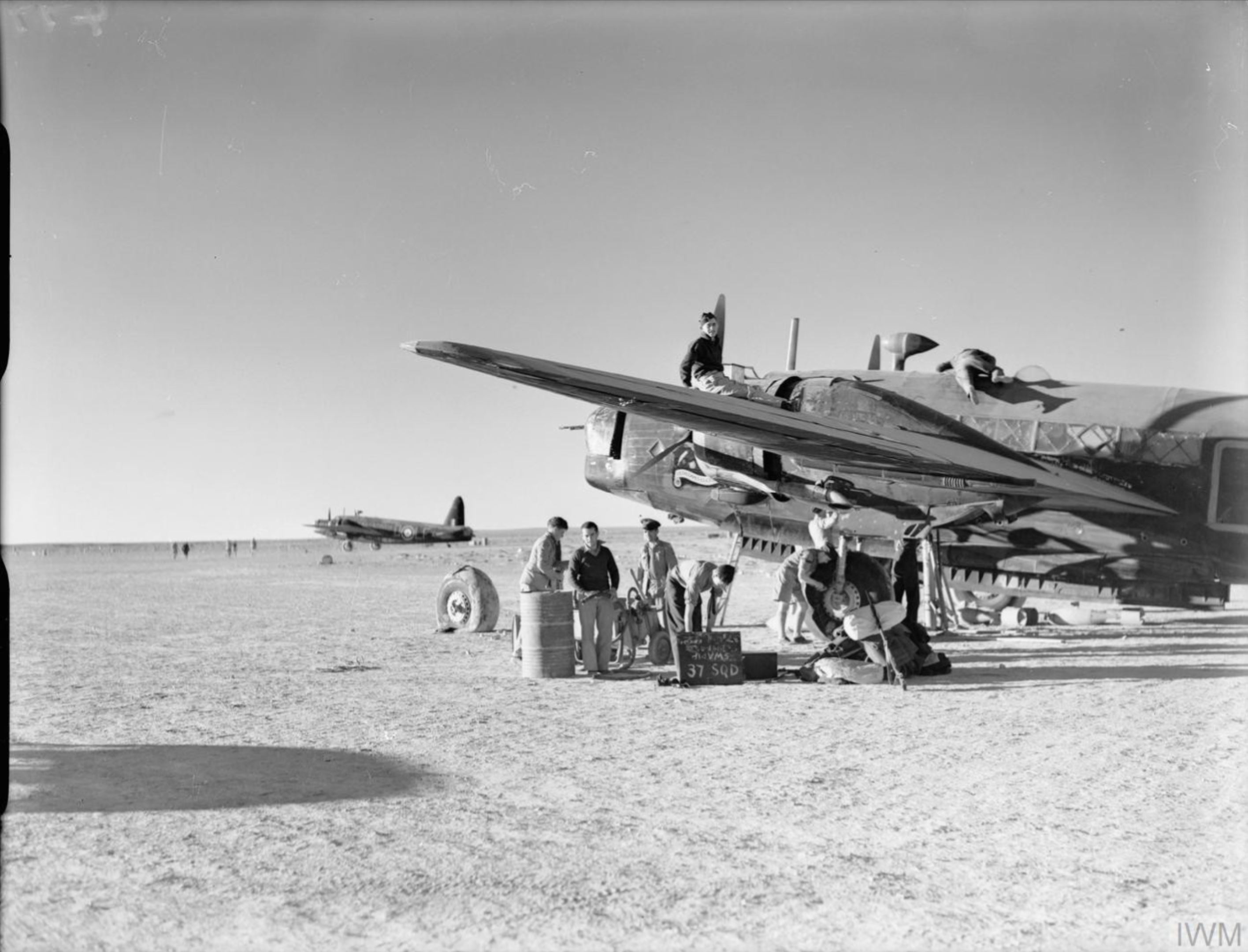 Vickers Wellington Ic RAF 37Sqn LFO T2508 and LFD at Koraiyim Egypt IWM CM368