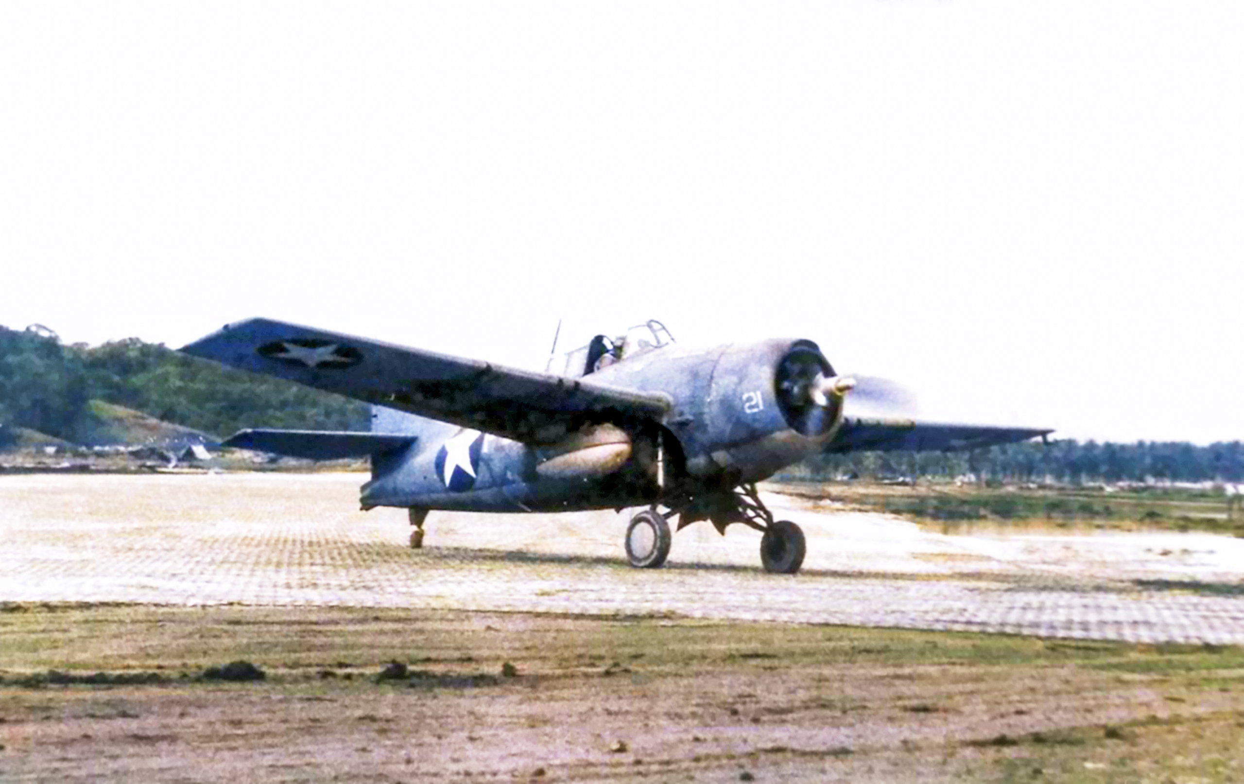 Grumman F4F-3 Wildcats MAG 23 (Marine Aircraft Group 23) White 21 at Henderson Field Guadalcanal Jan 1943 01