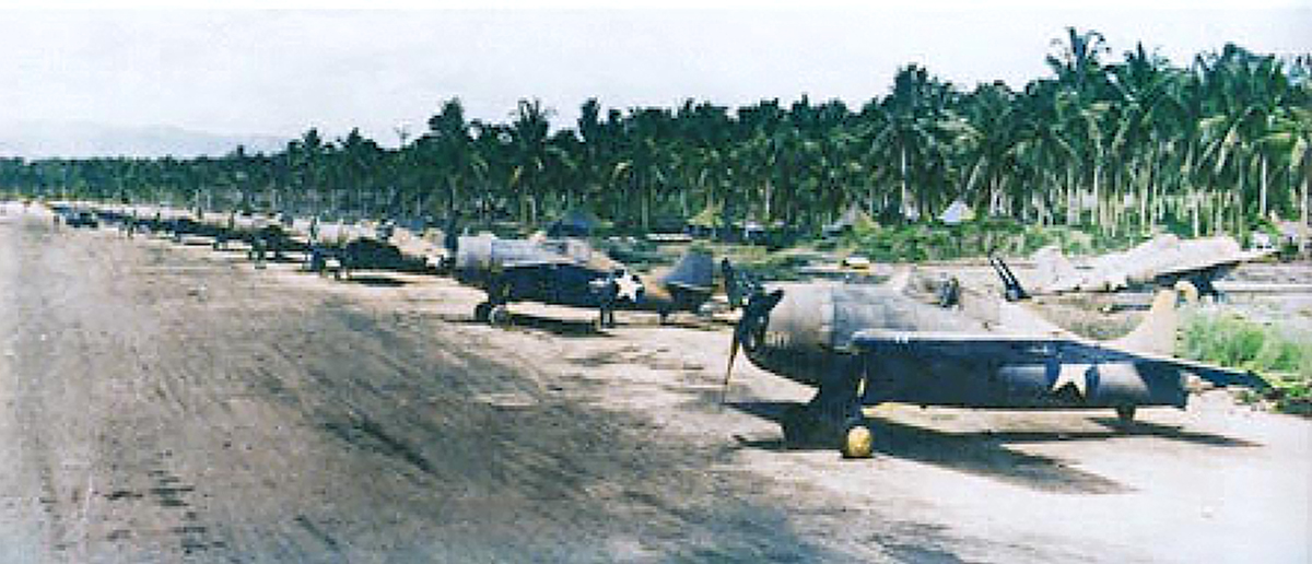 Grumman F4F-3 Wildcats MAG 23 (Marine Aircraft Group 23) White 28 lined up at Henderson Field Guadalcanal Jan 1943 03