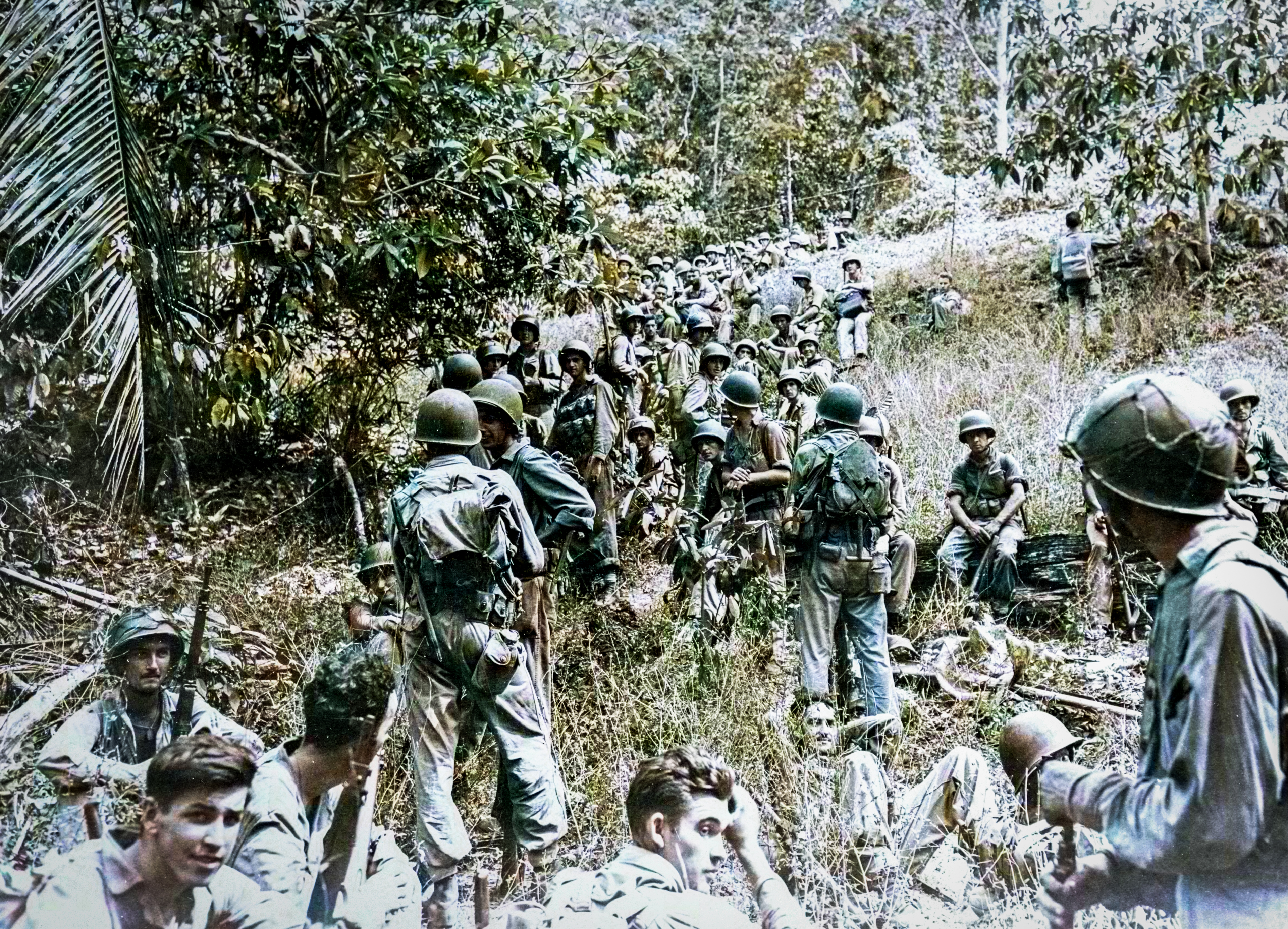 US Marines rest in the field on Guadalcanal taken during the Campaign between August 1942 and February 1943 80-G-20683