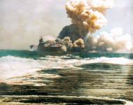 Asisbiz USS Wasp (CV 7) sinking south of San Cristobal Island after being torpedoed by a Japanese submarine 15th Sep 1942 80 G 391481