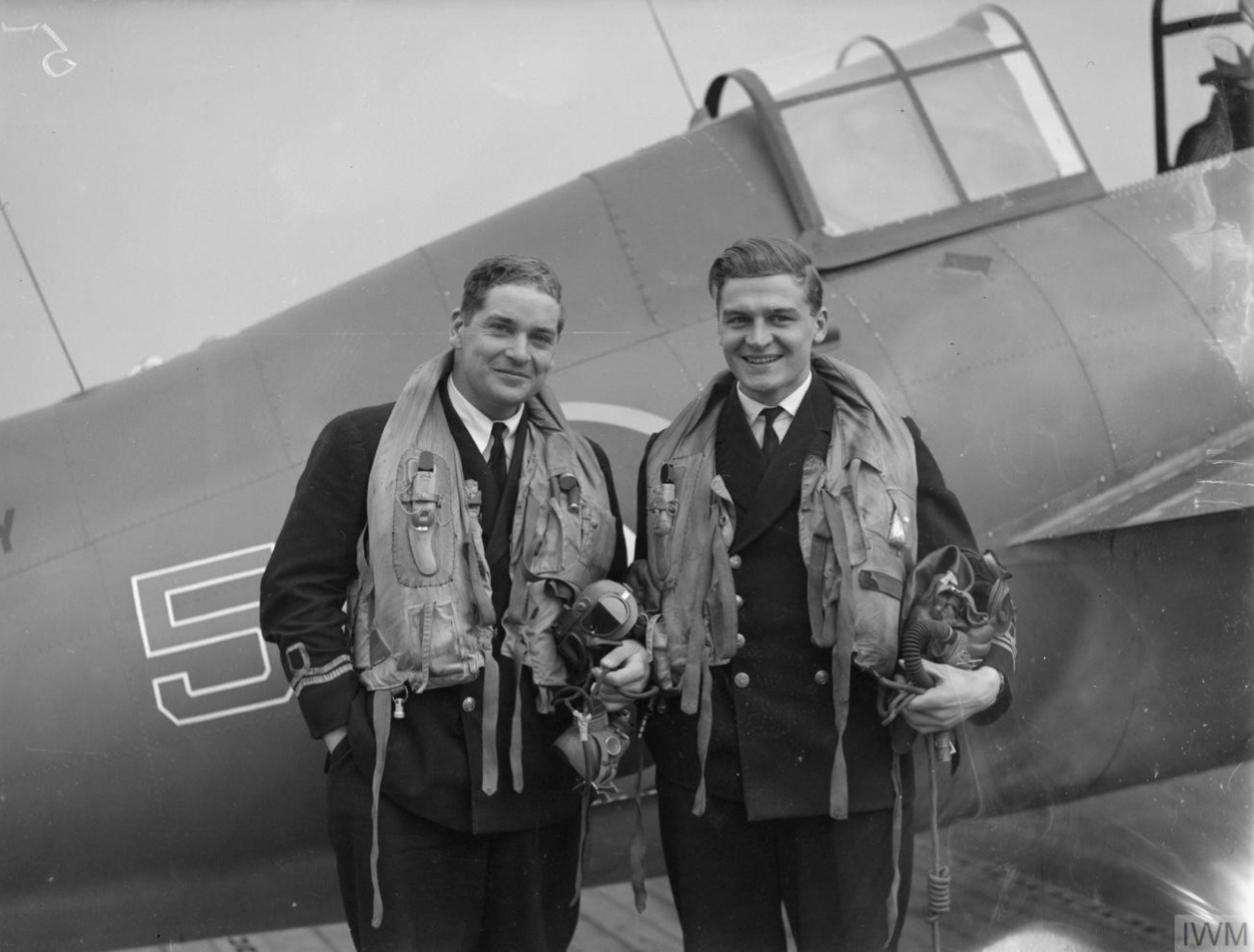 Aircrew Fleet Air Arm Martlet pilots aboard HMS Pursuer who sd 2 enemy ac Atlantic convoy 6th Mar 1944 IWM A22182
