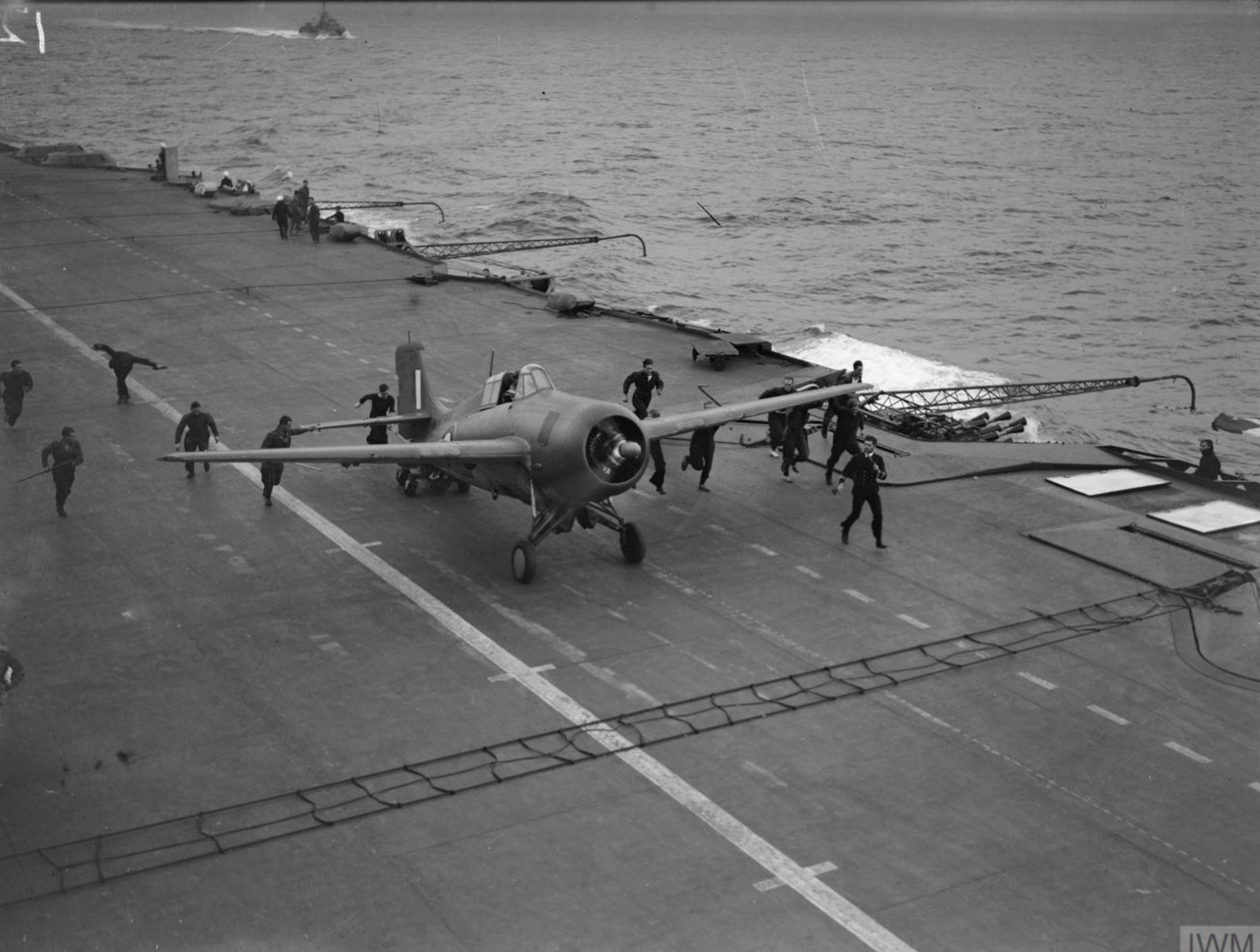British convoy on their way to Malta with Martlet landing aboard HMS Indomitable 10 12th Aug 1942 IWM A11160