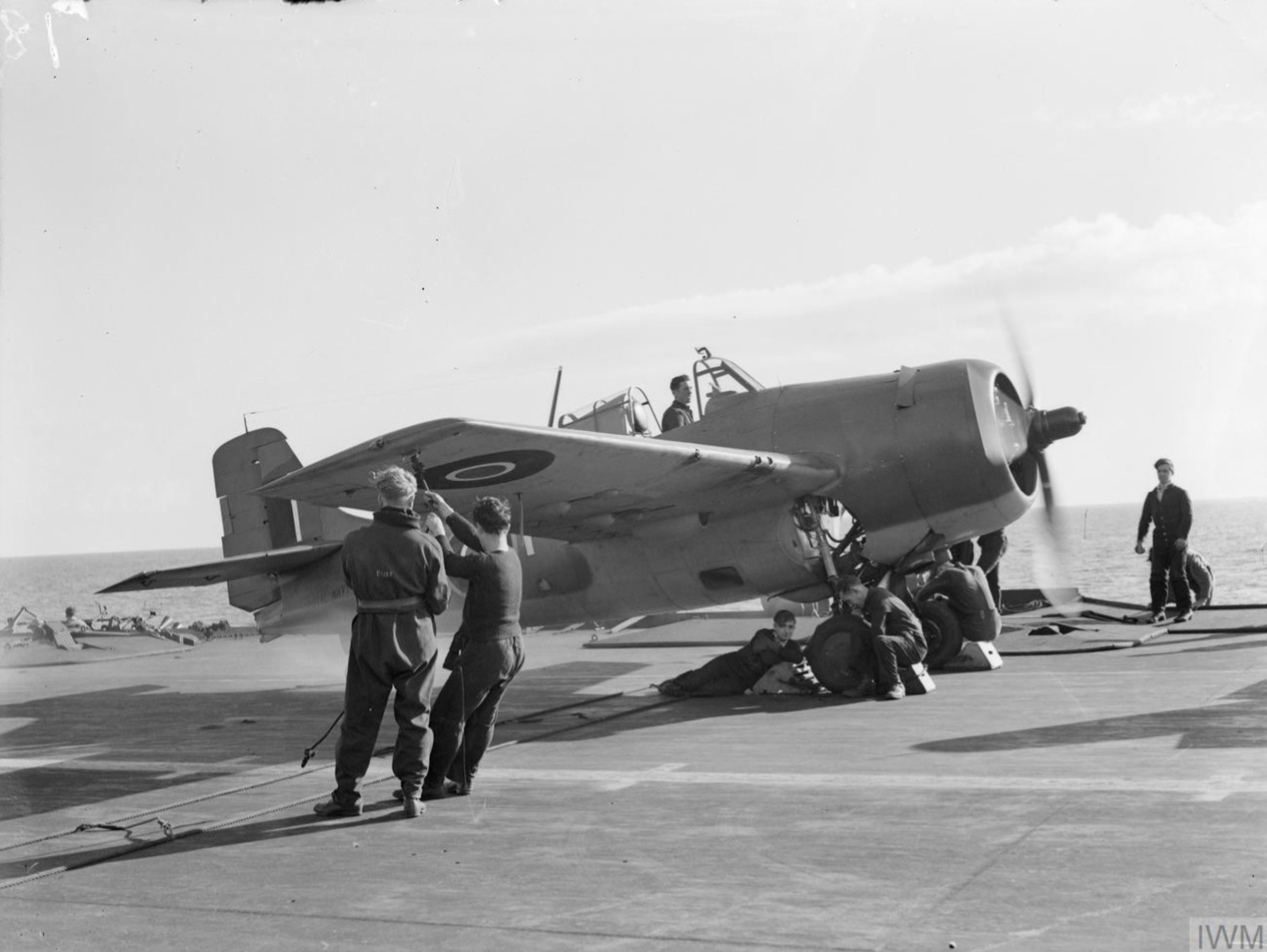 Fleet Air Arm Martlet naval fighter warming up on the flight deck of HMS Formidable Mediterranean Dec 1942 IWM A19332