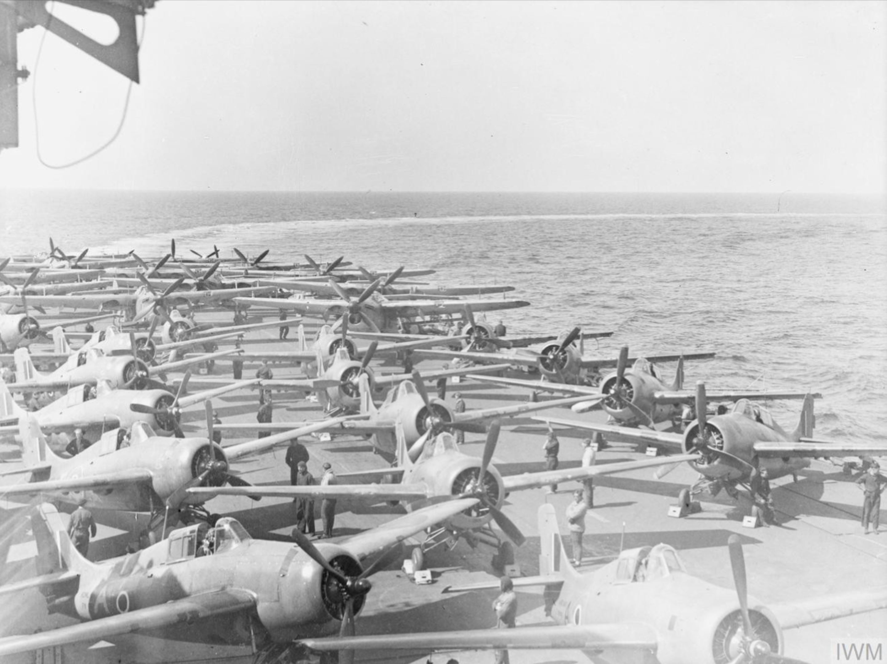 Fleet Air Arm Martlets preparing for take off aboard HMS Illustrious Jul 1943 IWM A20658