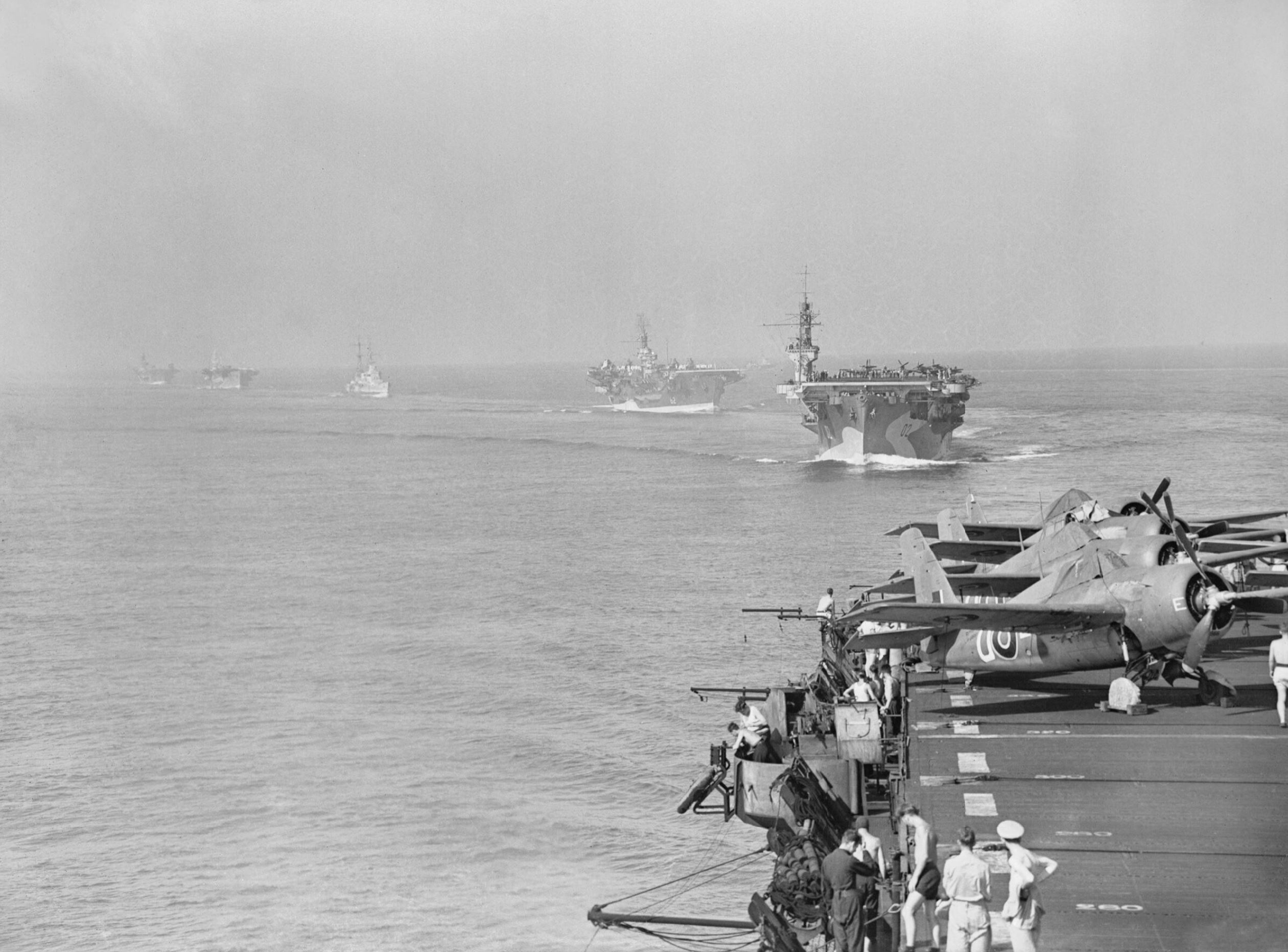 HMS Pursuer and other assault carriers during the landings in the south of France 15th Aug 1944 IWM A25184