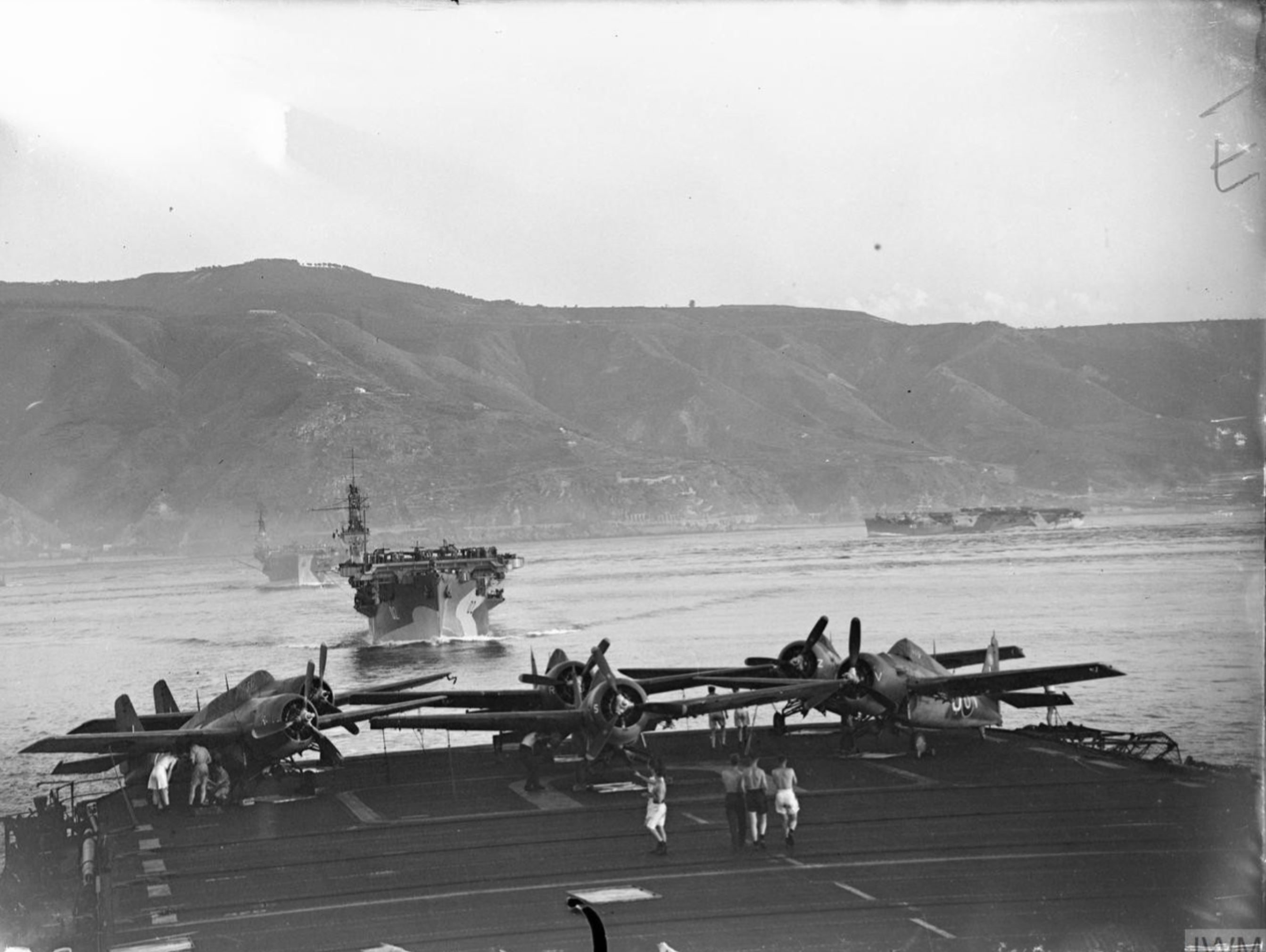 HMS Pursuer and other assault carriers during the landings in the south of France 15th Aug 1944 IWM A25190
