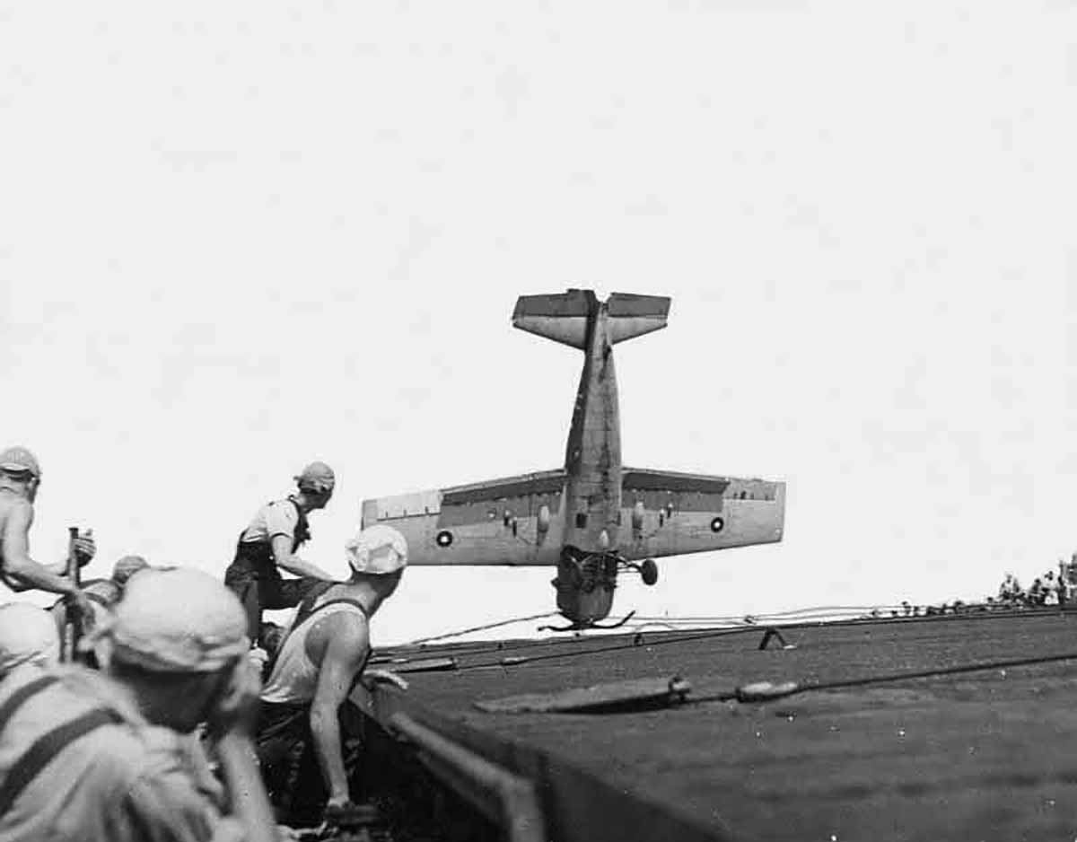 Wildcat in SEAC camouflage scheme landing mishap 01