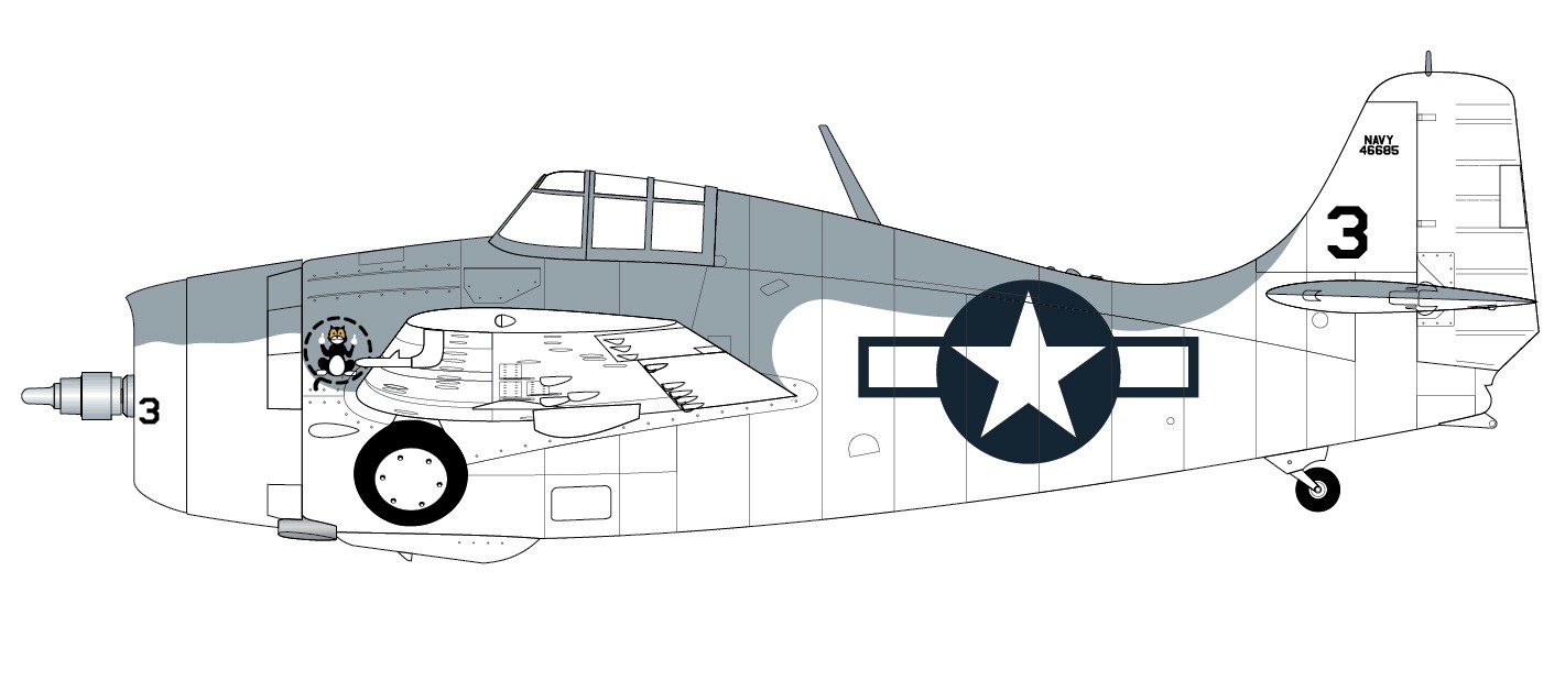 General Motors FM-2 Wildcat Black 3 on patrol from CVE-11 USS Card Feb 1944 0A