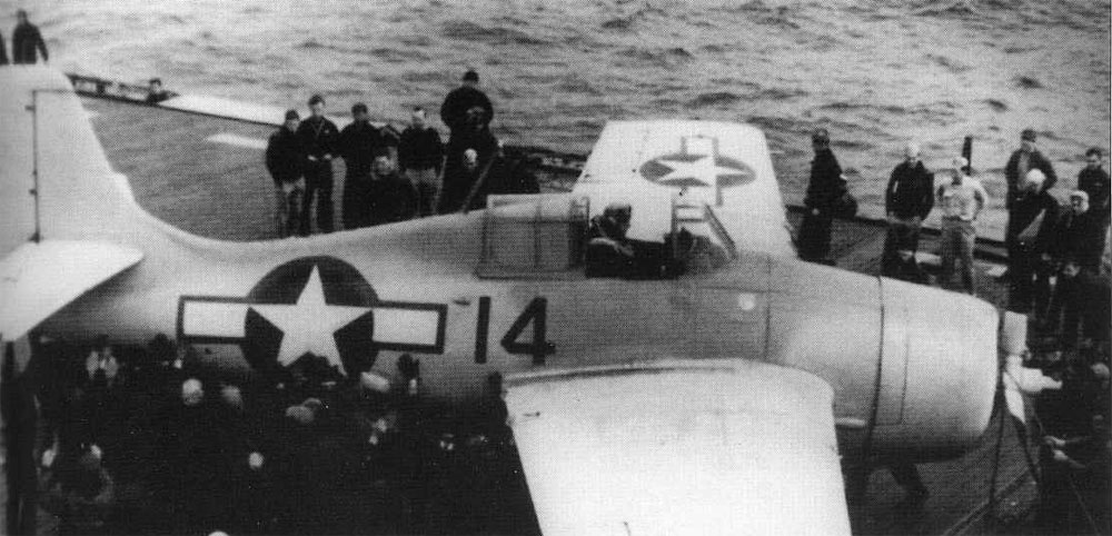 Grumman F4F-3 Wildcat VC-55 Black 14 CVE-21 USS Block Island in the Atlantic taken before May 1944 01