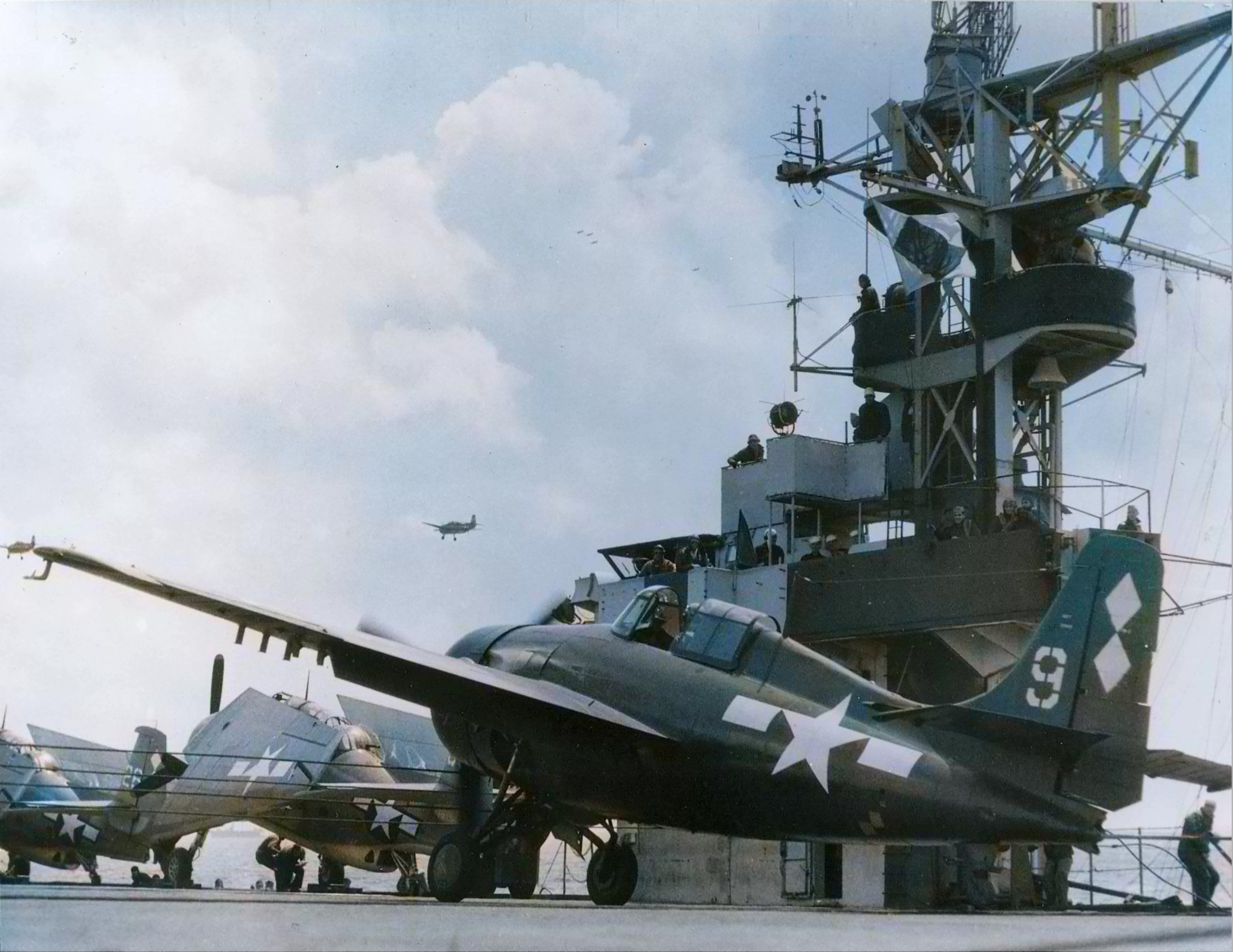 General Motors FM-2 Wildcat VC-79 White 9 aboard CVE-83 USS Sargent Bay off Okinawa 1945 01