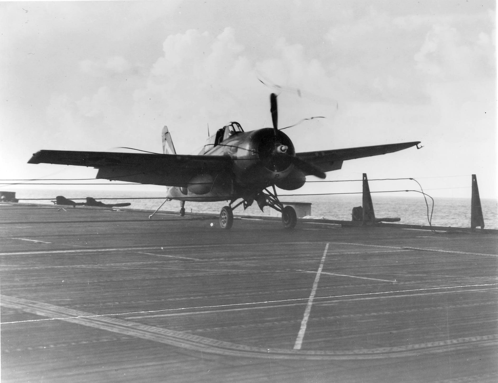 General Motors FM-2 Wildcat VC-80 White 2 landing mishap CVE-61 USS Manila Bay 1944 02