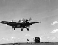 Asisbiz General Motors FM 2 Wildcat VC 84 White 9 landing aboard CV 8 USS Makin Island 01