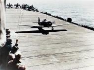 Asisbiz USS Hoggatt Bay (CVE 75) launching a Douglas SBD Dauntless UA 57123