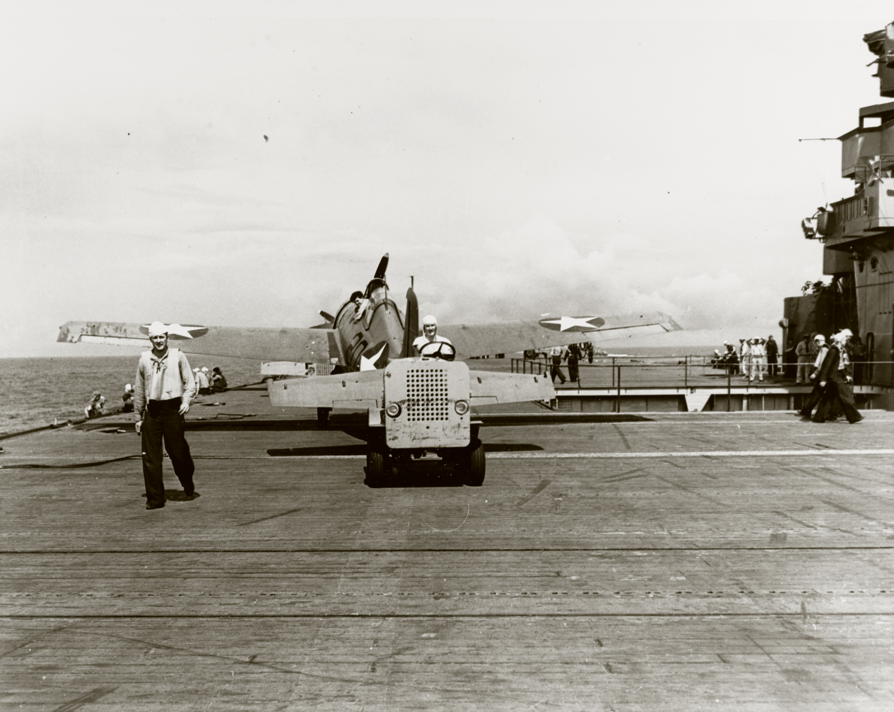 Grumman F4F-3 Wildcat VF-4 Black 20 being towed CV-4 USS Ranger 10th Oct 1942 80-G-16286