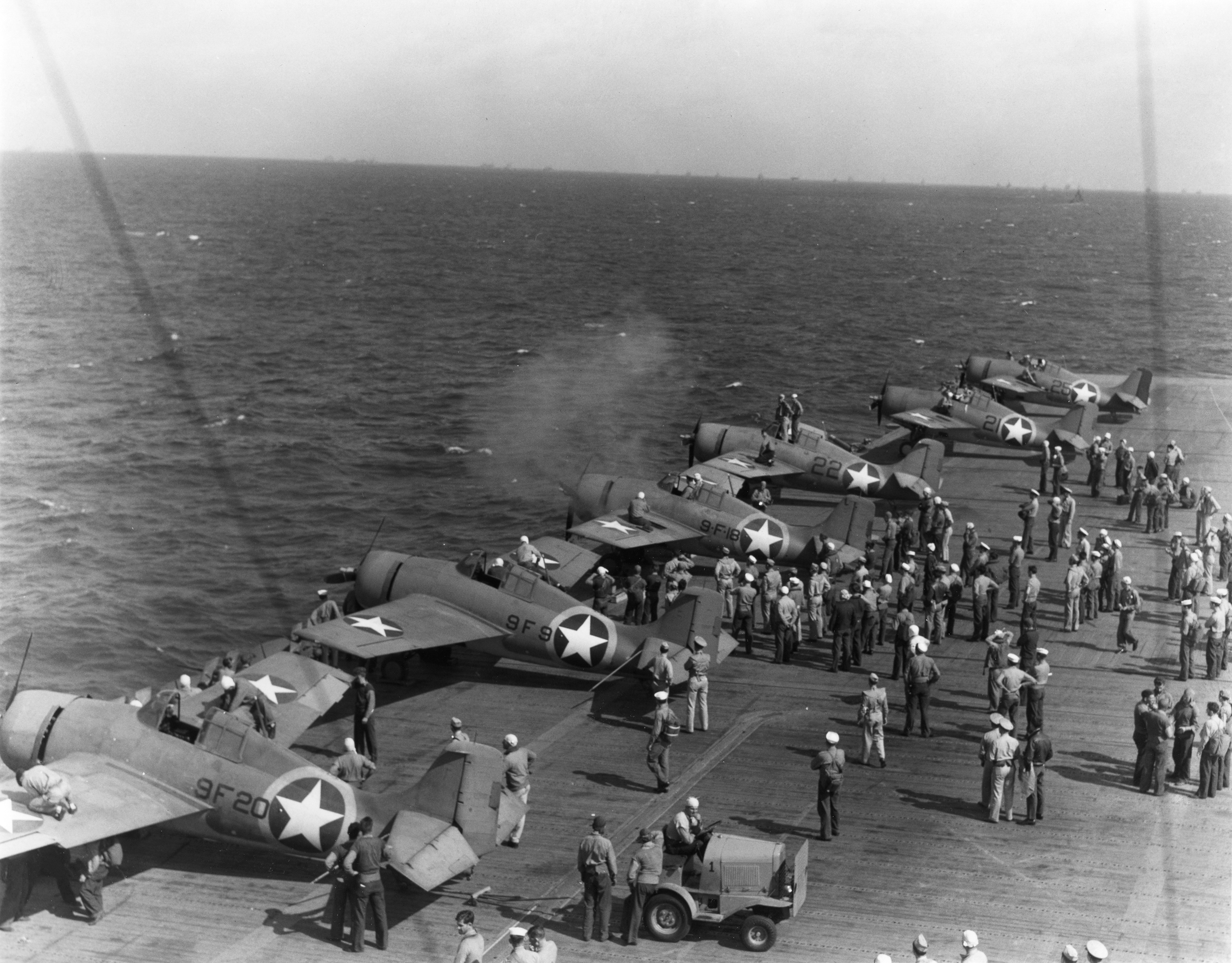 Grumman F4F-4 Wildcat VF-4 foreground Black 22 with 21 and 25 USS Ranger CV-4 Torch Nov 1942 80-G-30362
