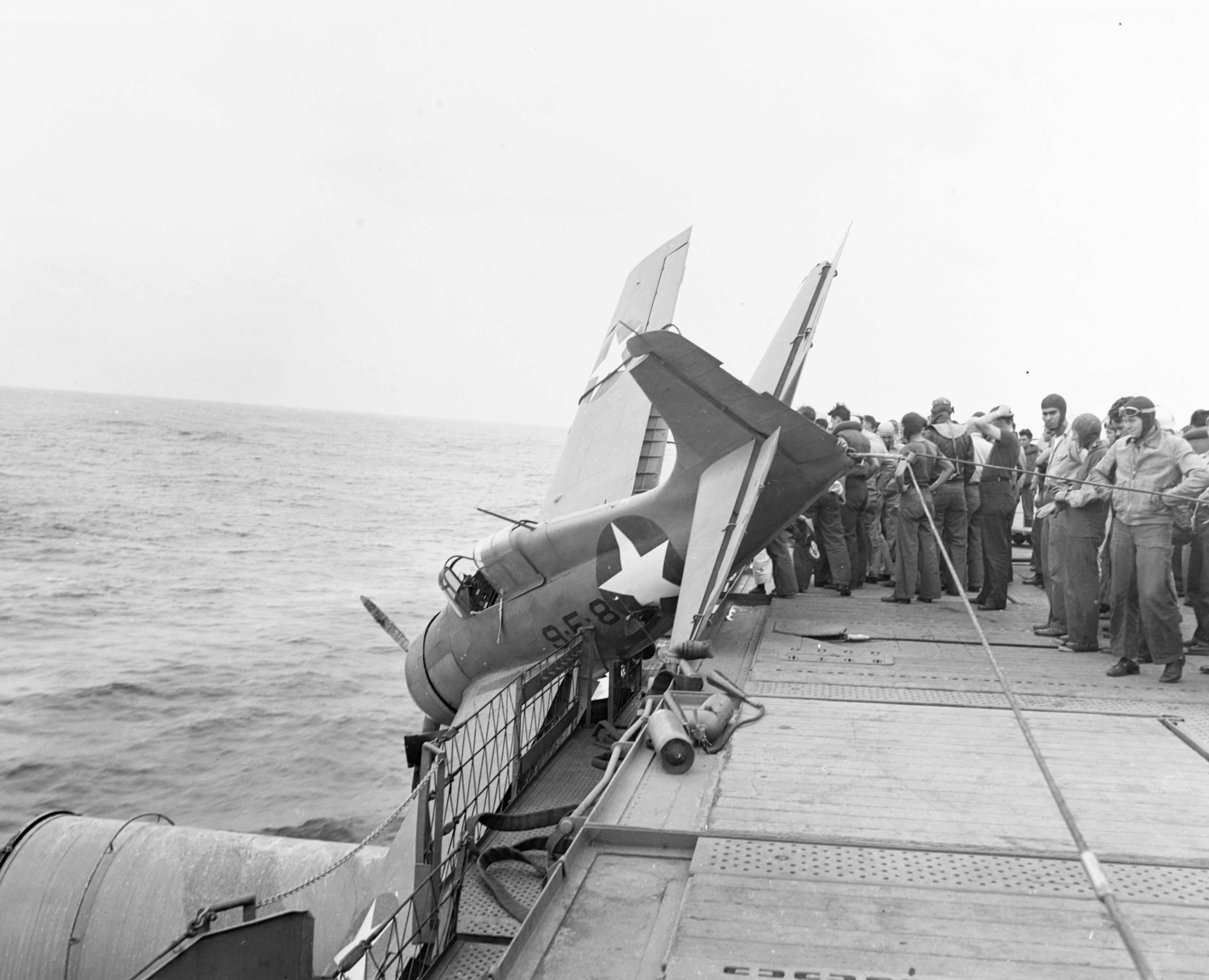 Grumman F4F-4 Wildcat VF-4 landing mishap aboard USS RANGER (CV-4) 25th Aug 1942 80-G-11800
