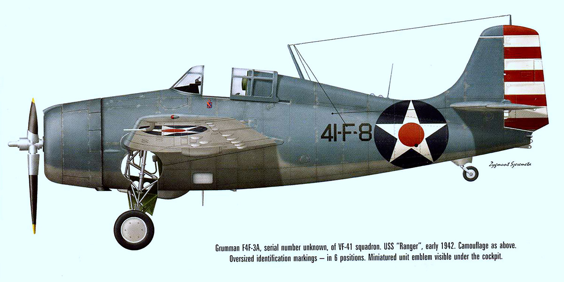 Grumman F4F-3 Wildcat VF-41 Black 41F8 aboard CV-6 USS Ranger 1942 0A