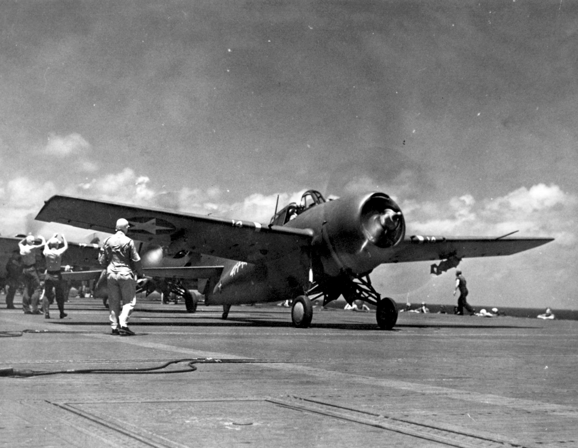 Grumman F4F-3 Wildcat VF-41 White 41F14 preparing for launch CV-4 USS Ranger 01