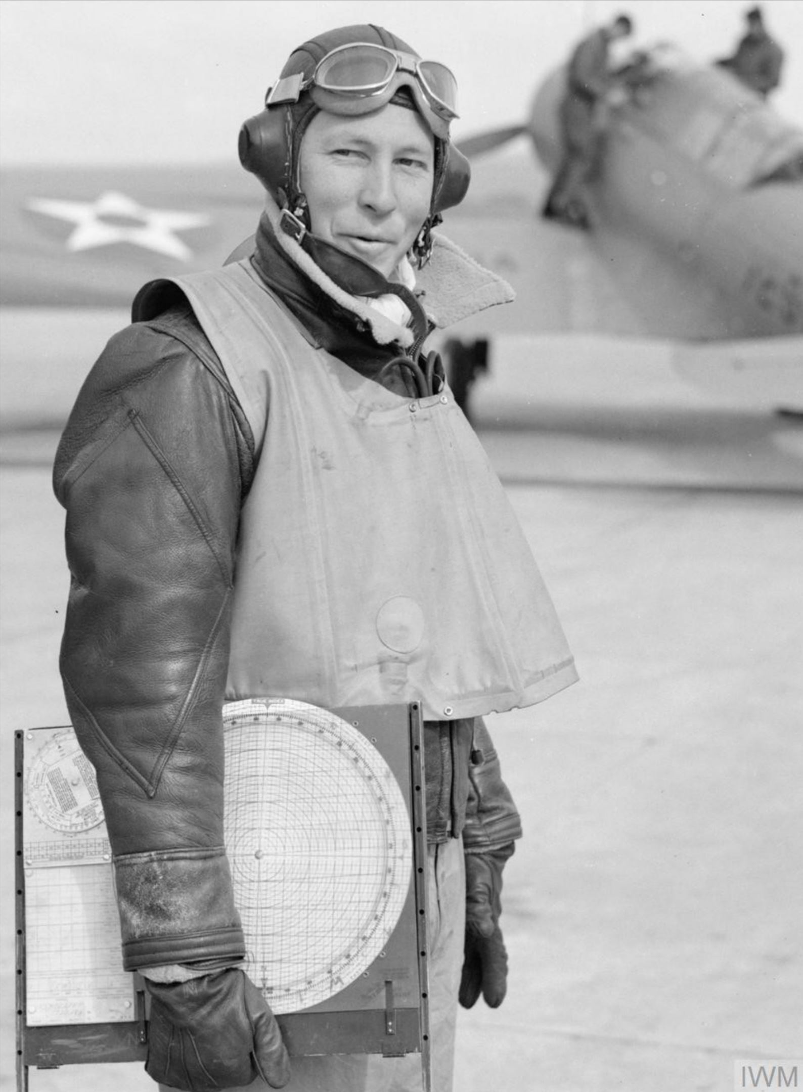 Aircrew USN VS-72 SB2U Vindicator pilot Lt R Ware at RNAS Hatson Island of Mainland Orkney Scotland Apr 1942 IWM A9369