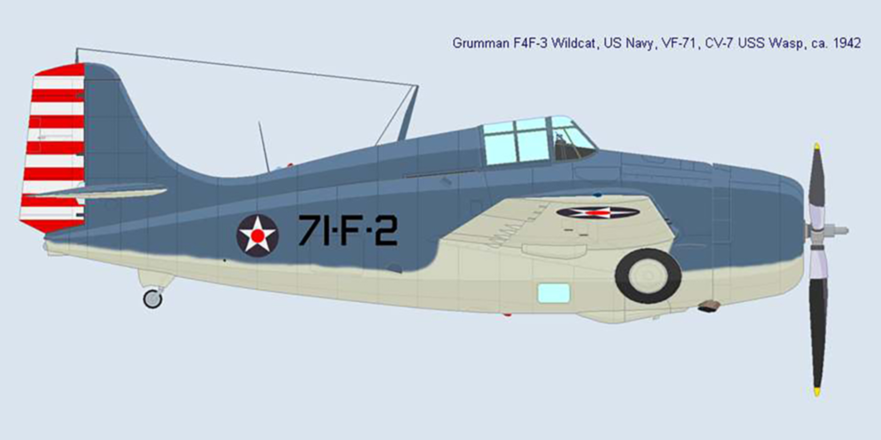USN VF-71 Grumman F4F-4 Wildcat 71F2 aboard USS Wasp CV7 Apr 1942 0A