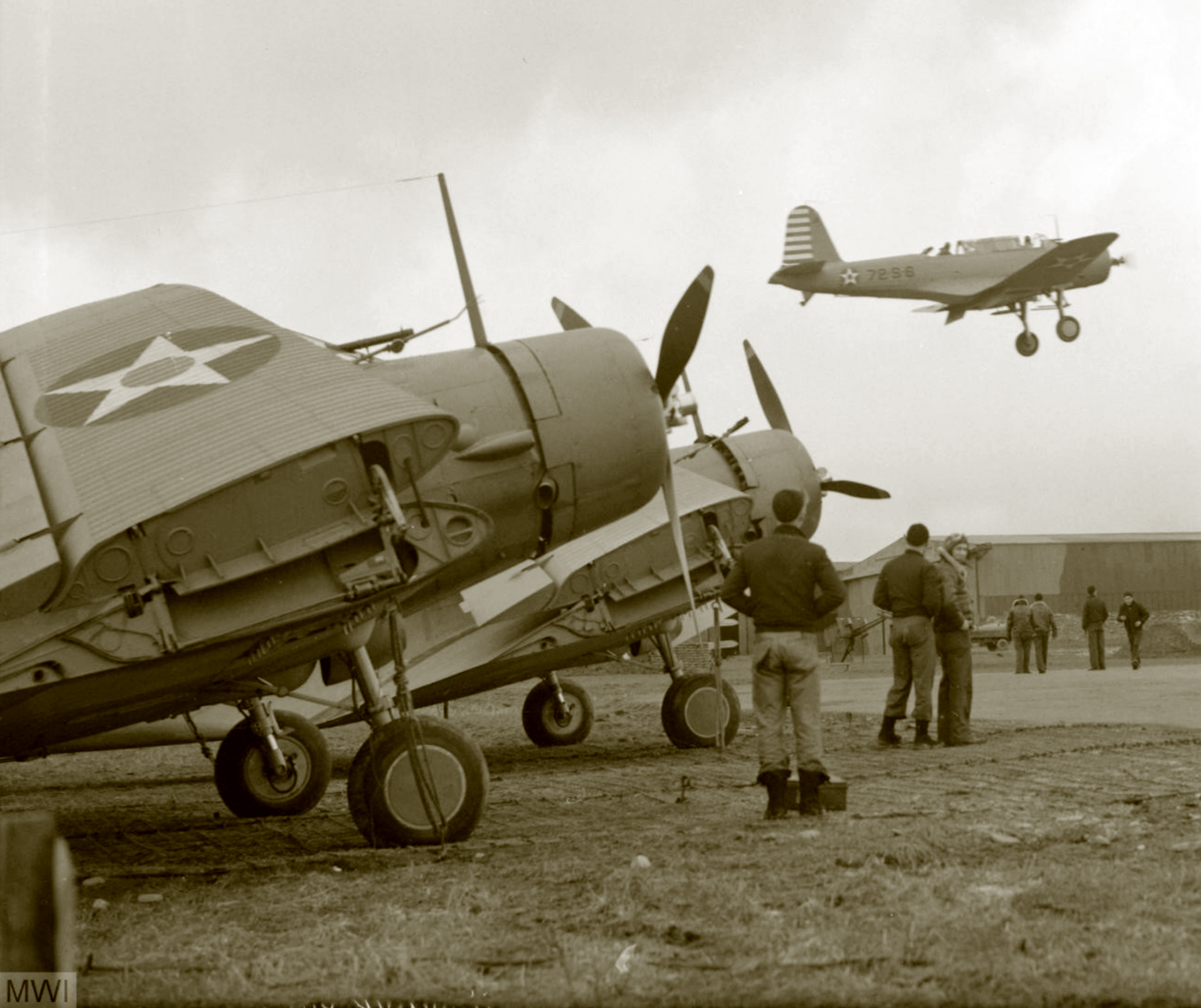 USN VS-72 Vought SB2U Vindicator 72S6 at RNAS Hatston Island of Mainland Orkney Scotland Apr 1942 IWM A9374