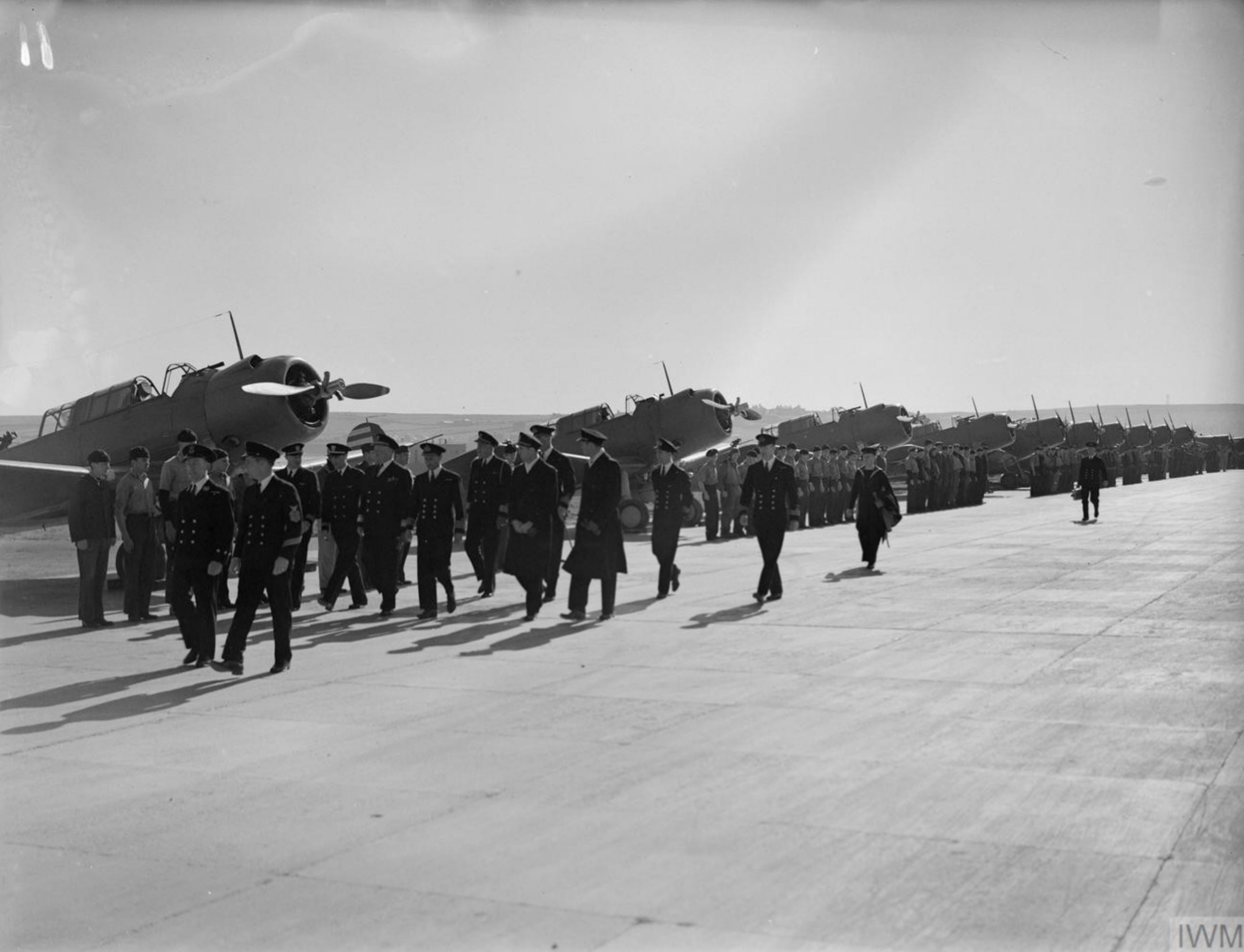 USN VS-72 Vought SB2U Vindicator with Admiral Griffen USN at RNAS Hatson Apr 1942 IWM A9447