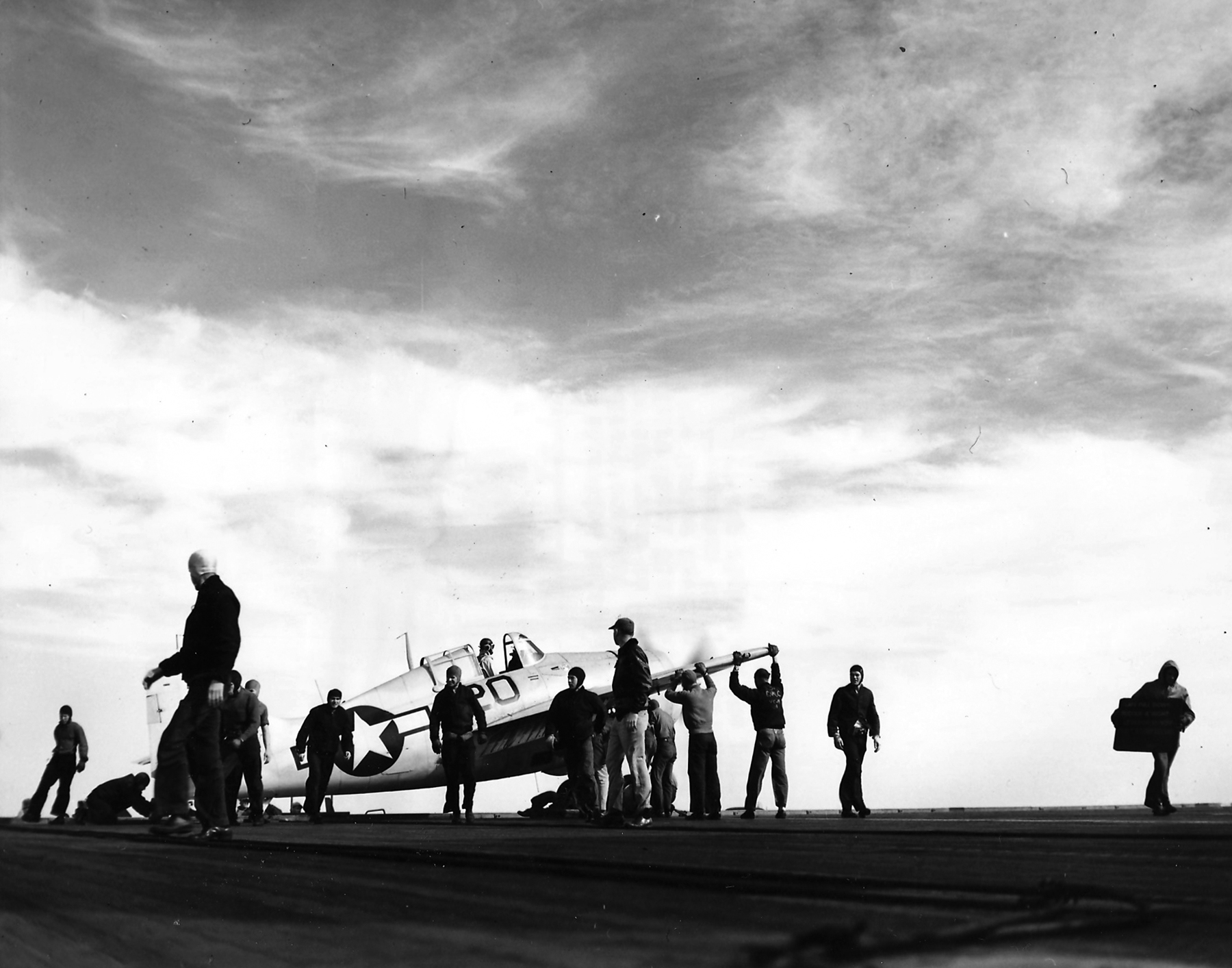 General Motors FM-2 Wildcat Black 20 being prepared for launch 30th April 1944 01