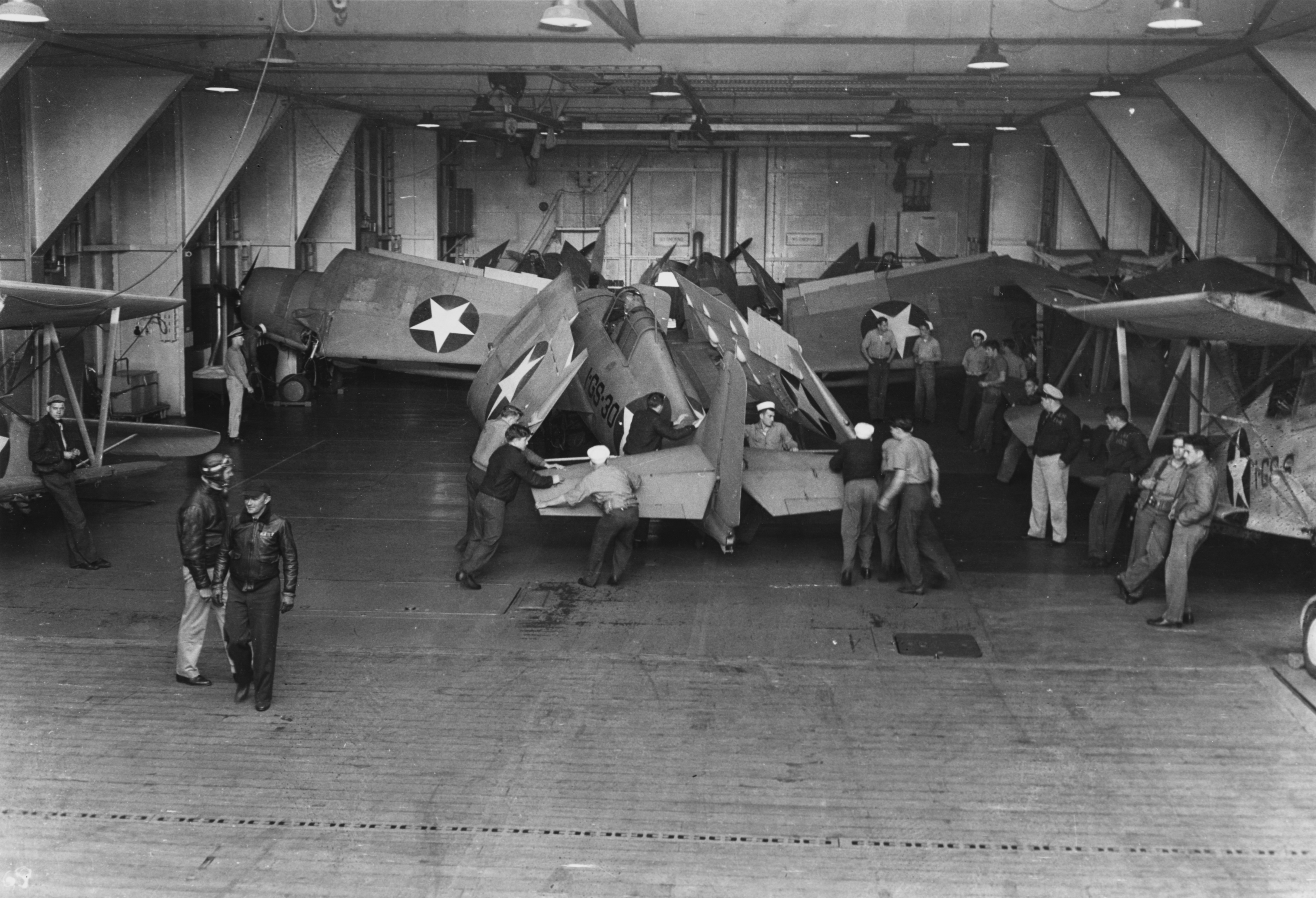 Grumman F4F-4 Wildcats VGS 1 Black 1GS30 from AVG 1 USS Long Island June 1942 80-G-14524