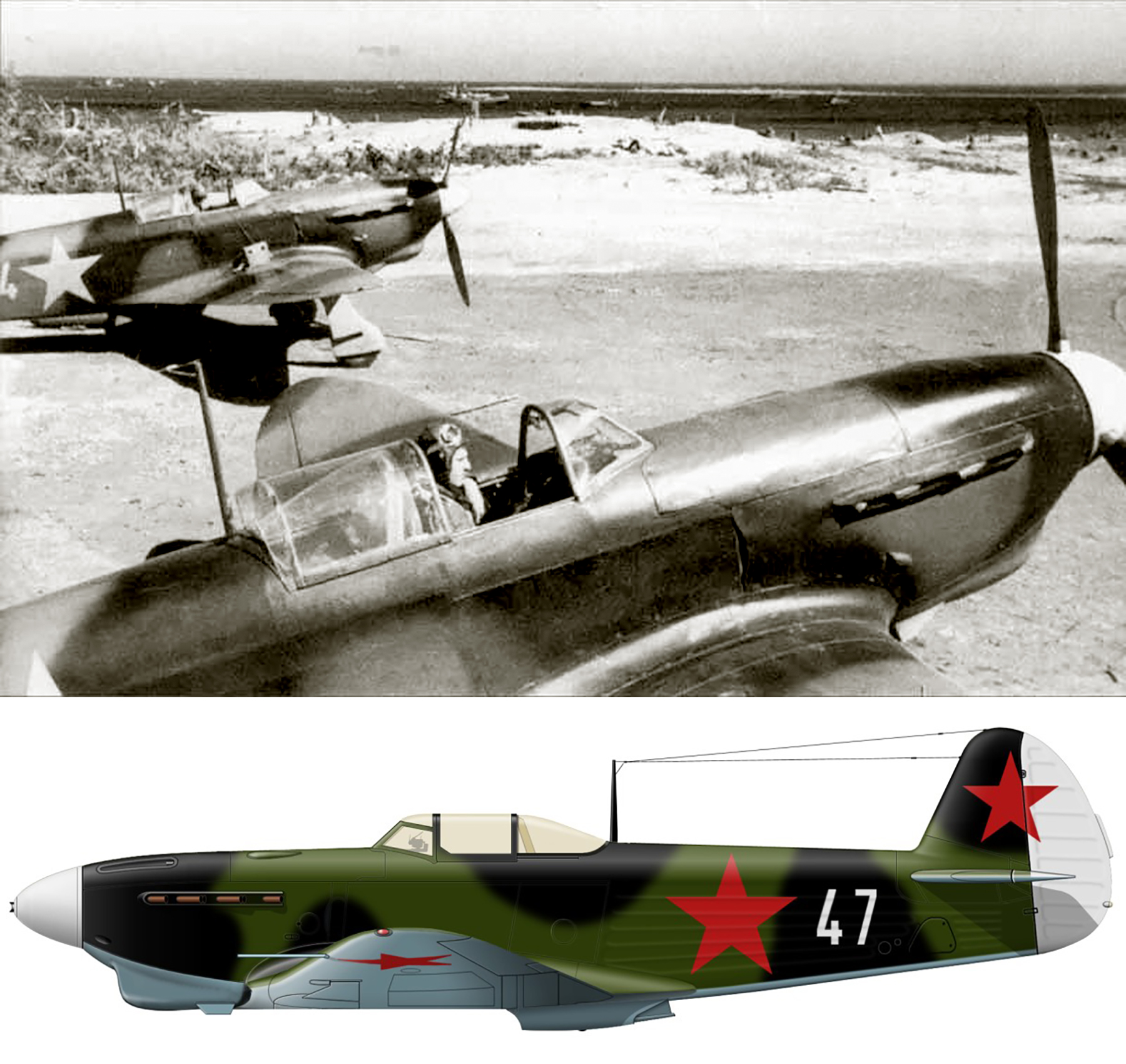 Yakovlev Yak 1B 3GvIAP White 47 and 24 Nikolai P Kucherov Lavensaari airfield Jul Aug 1943 0B