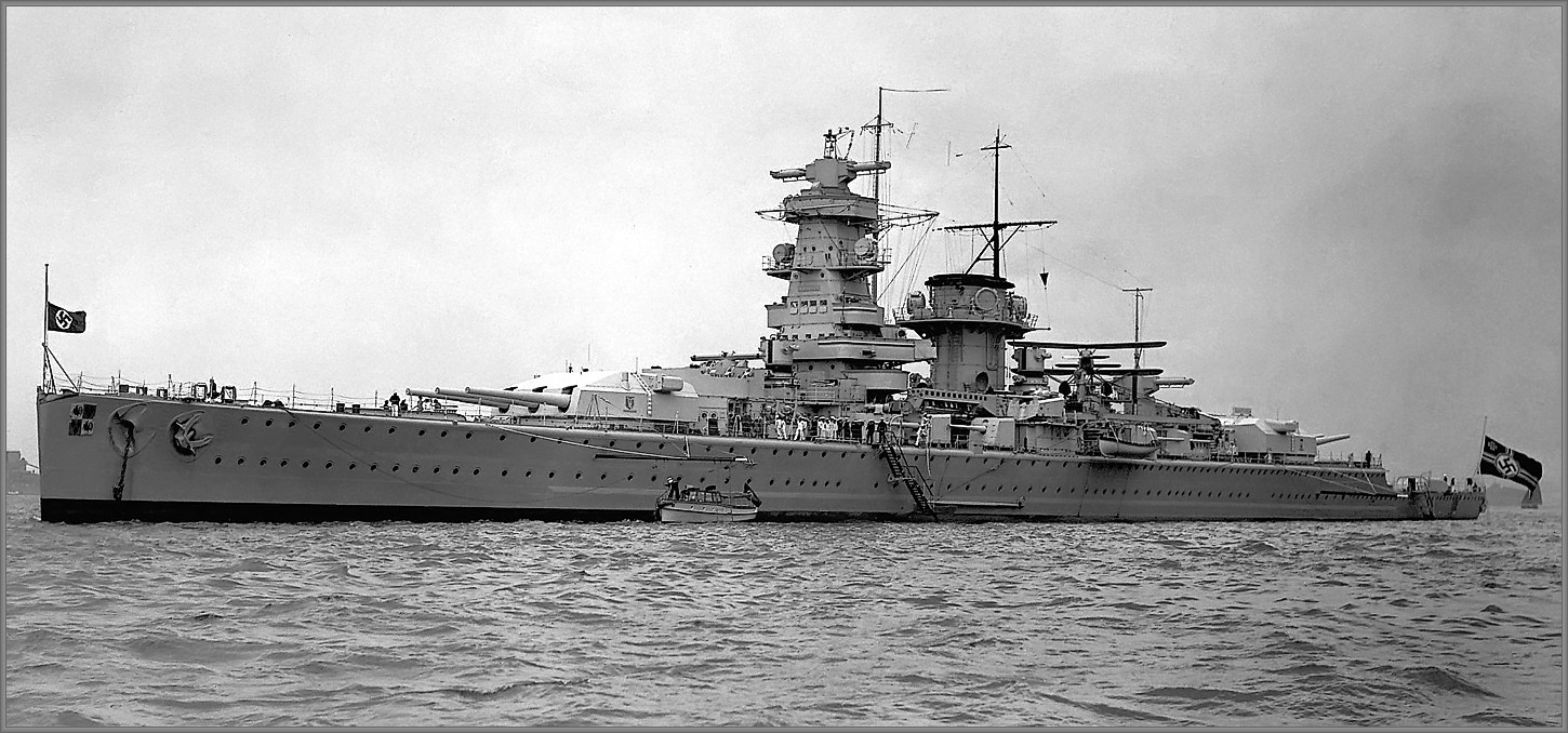 Kriegsmarine heavy cruiser KMS Graf Spee at anchor showing her port side profile web 01.jpg