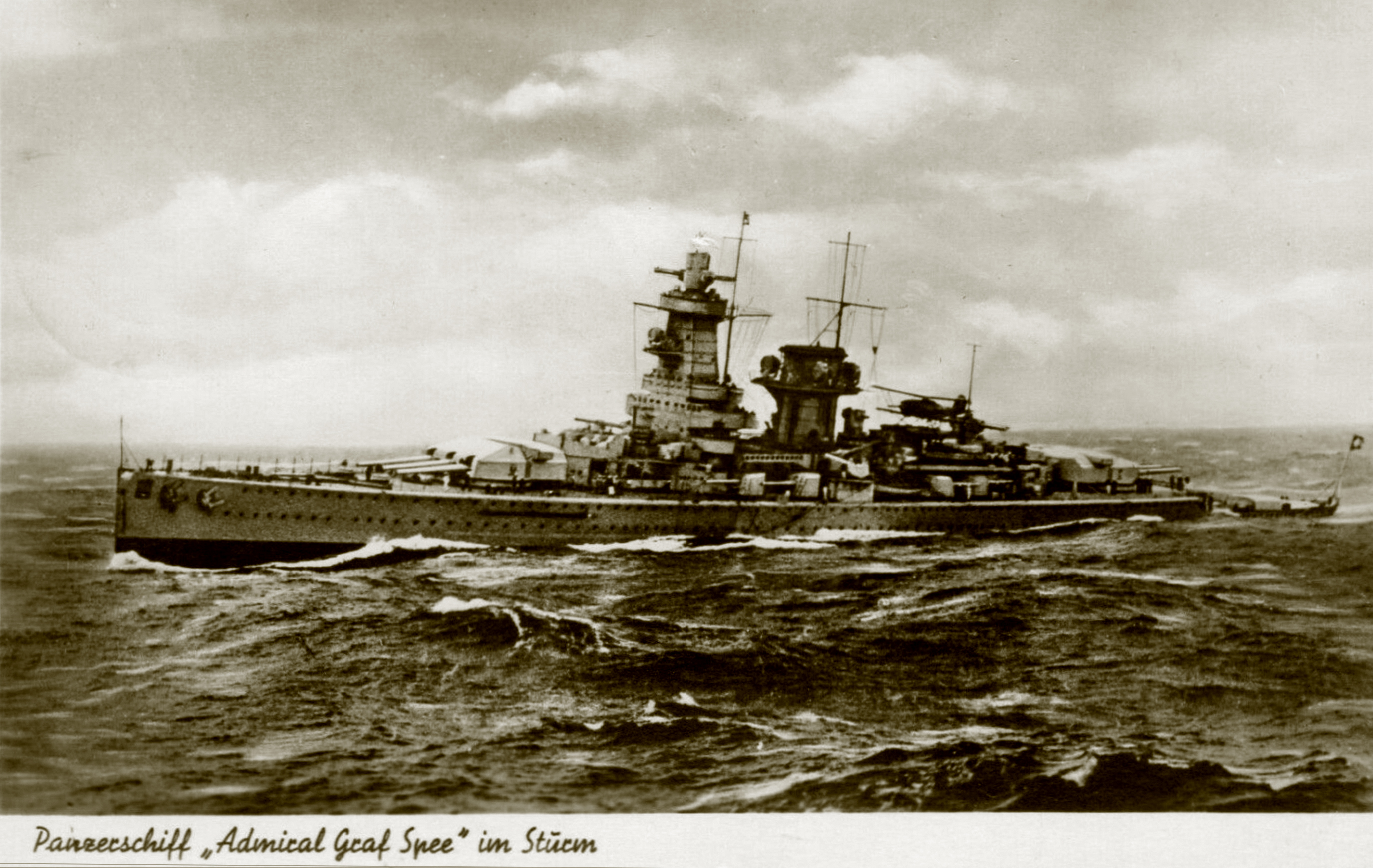 Kriegsmarine heavy cruiser KMS Graf Spee in rough seas showing her port side profile ebay 01