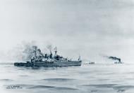 Asisbiz Battle of the River Plate 13 Dec 1939 HMS Exeter and HMNZS Achilles Watercolor by Edward Tufnel NH86397 KN