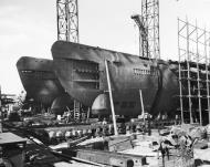 Asisbiz German U boat type XXI submarines captured incomplete on the building ways at Bremen Germany in May 1945 80 G 333676