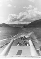 Asisbiz German Warships leaving a Norwegian fjord photographed from the battleship Tirpitz circa 1942 NH 71323