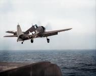 Asisbiz Grumman F6F Hellcat VF 50 White 5 taking off for its next sortie USS Bataan (CVL 29) 1st Jan 1944 ASC1