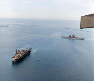 Asisbiz USS Bataan (CVL 29) and USS Mississippi (BB 41) in Limon Bay after transiting the Panama Canal 11th Oct 1945 01