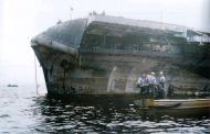 Asisbiz USS Bennington (CV 20) flight deck damaged showing the ferocity of Typhoon Connie 12th June 1945 02