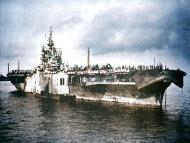 Asisbiz USS Bennington (CV 20) flight deck damaged showing the ferocity of Typhoon Connie in San Pedro Bay Leyte Philippines 12th June 1945 01