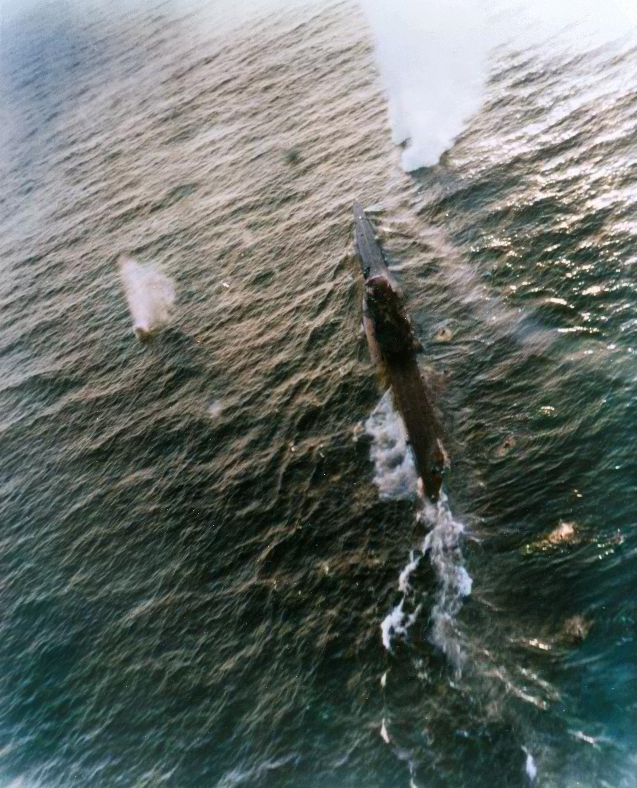 Asisbiz German Submarine U-575 under attack by a USS Bogue (CVE-9) aircraft North Atlantic on 13th Mar 1944 80 G 221467